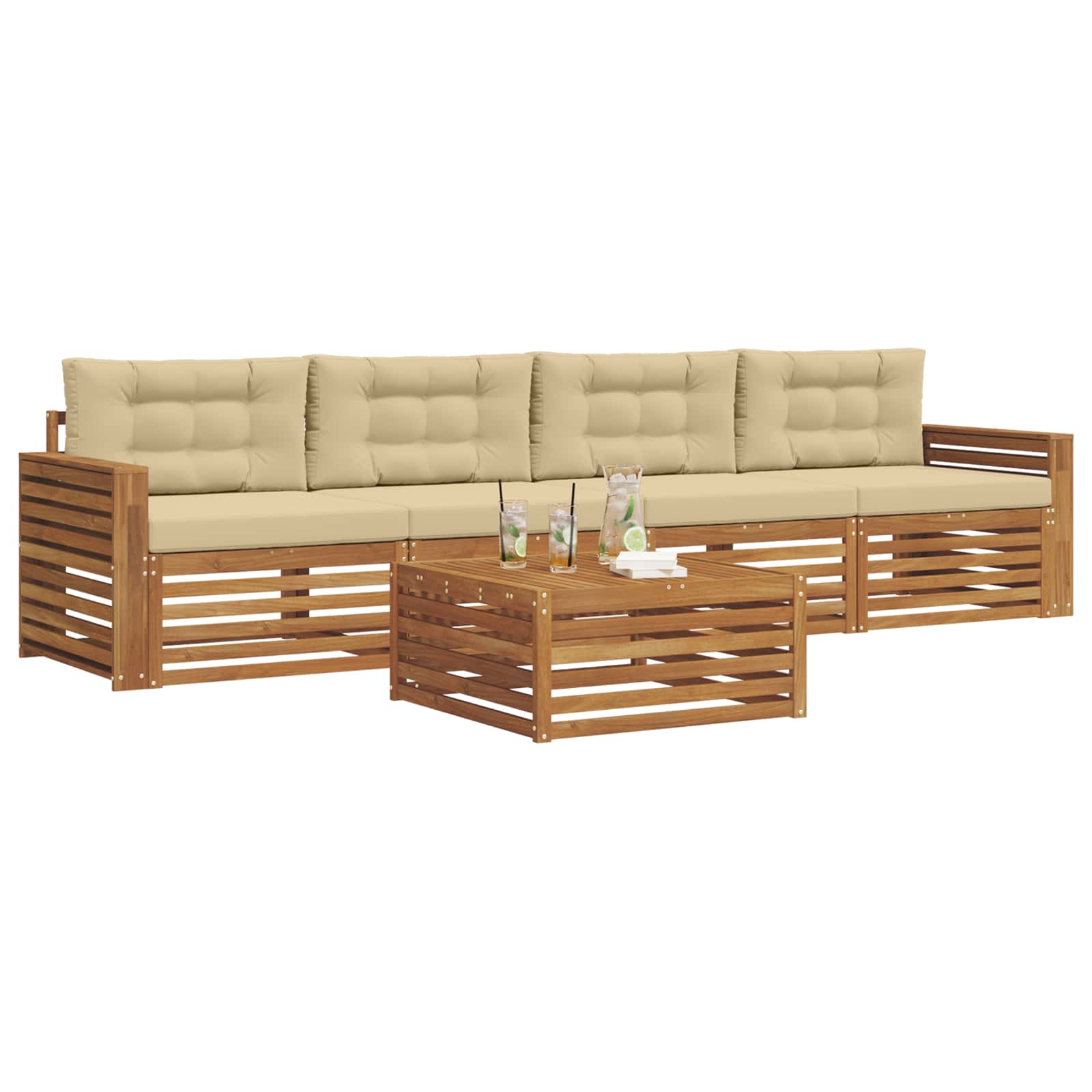 Set di divani da esterno con cuscino 5 pcs Naturale e Beige | homemem39