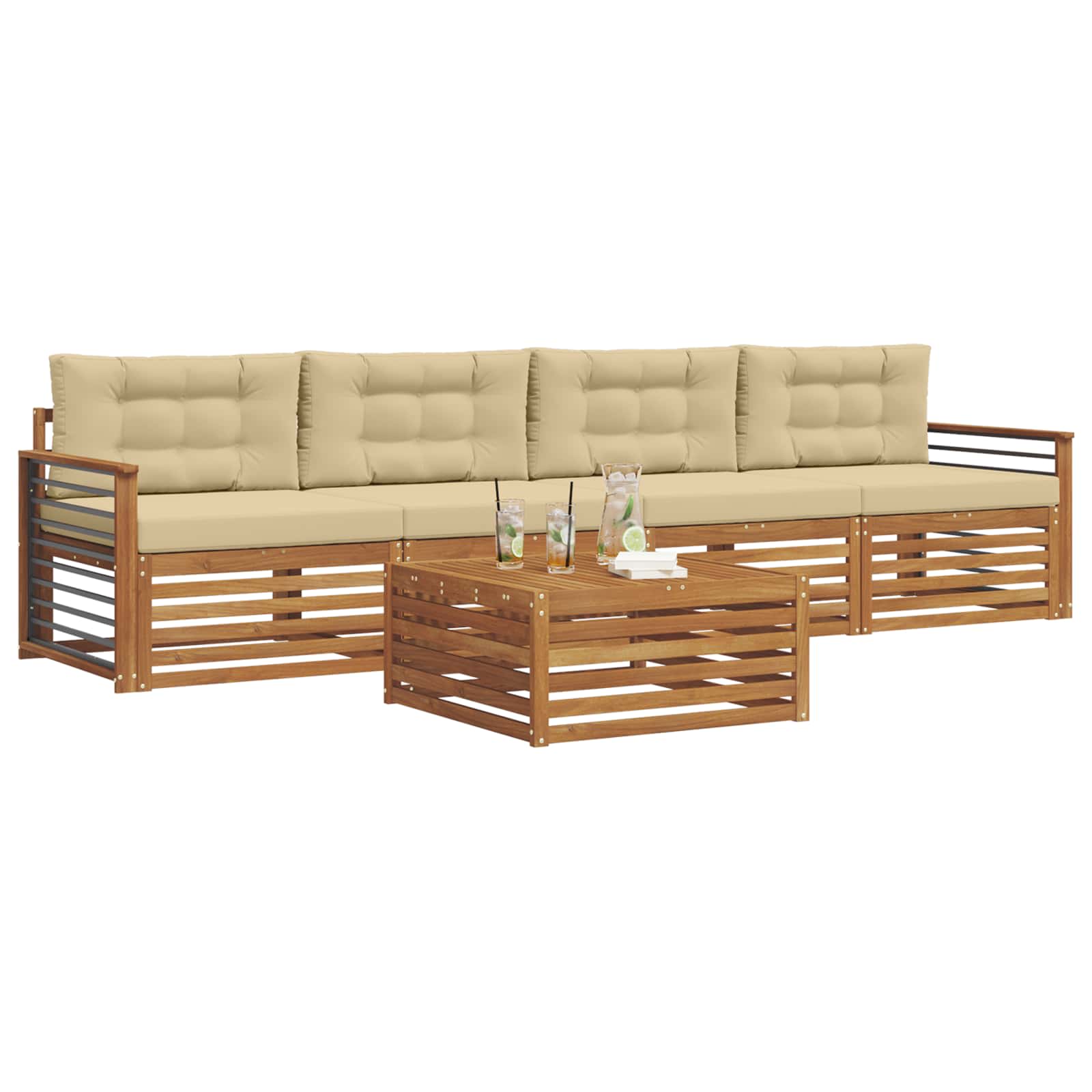 Set di divani da esterno con cuscino 5 pcs Naturale e Beige | homemem39