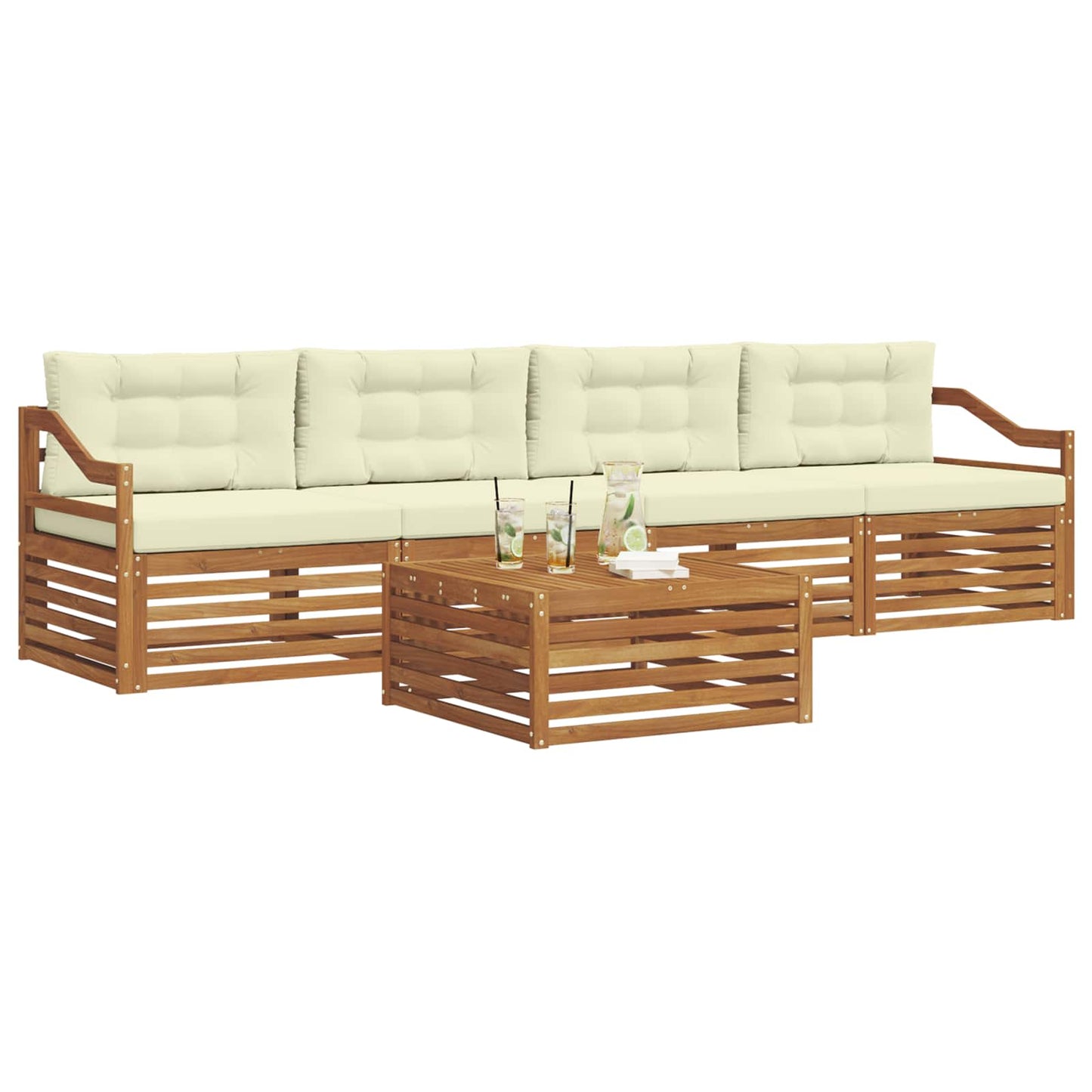 Set di divani da esterno con cuscino 5 pcs Naturale e Crema | homemem39
