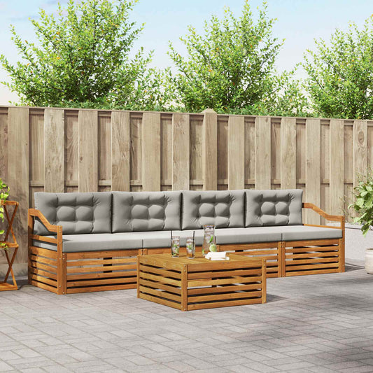 Set di divani da esterno 5 pcs Grigio Naturale e Chiaro