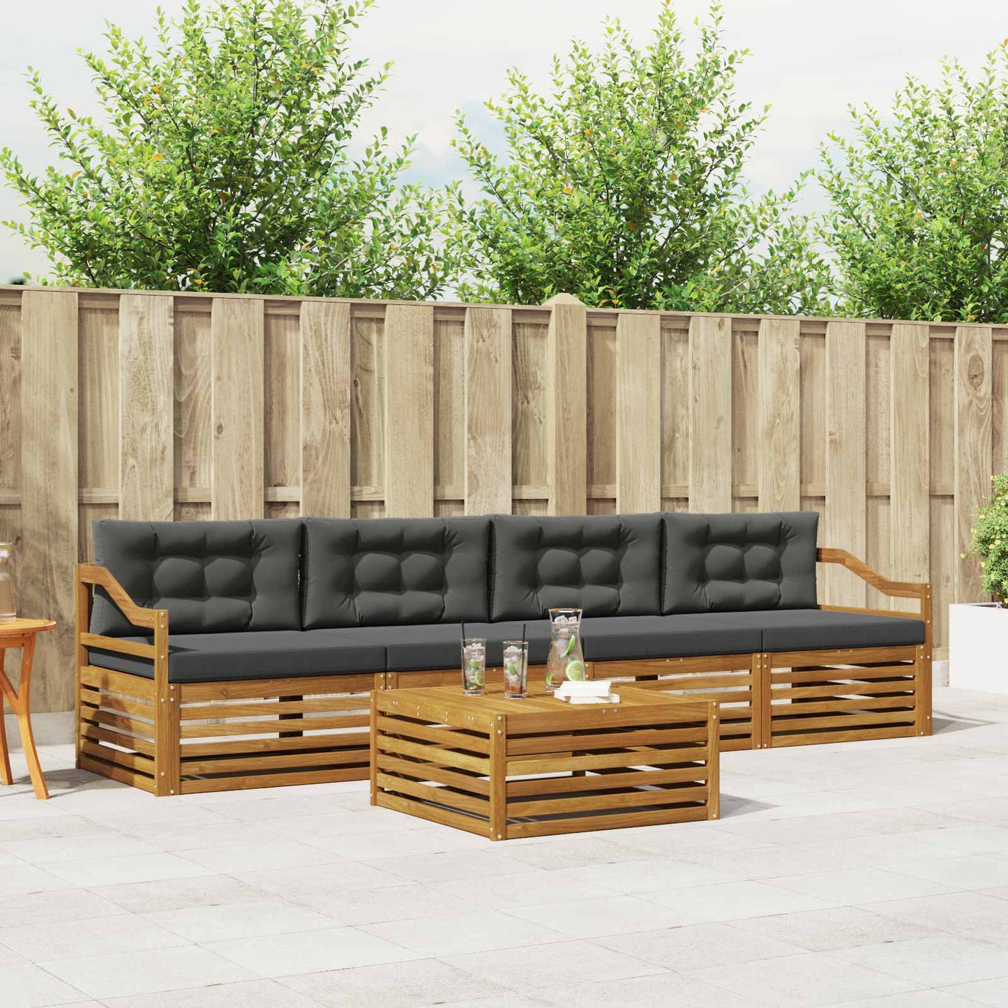 Set di divani da esterno con cuscino 5 pcs Naturale e Antracite