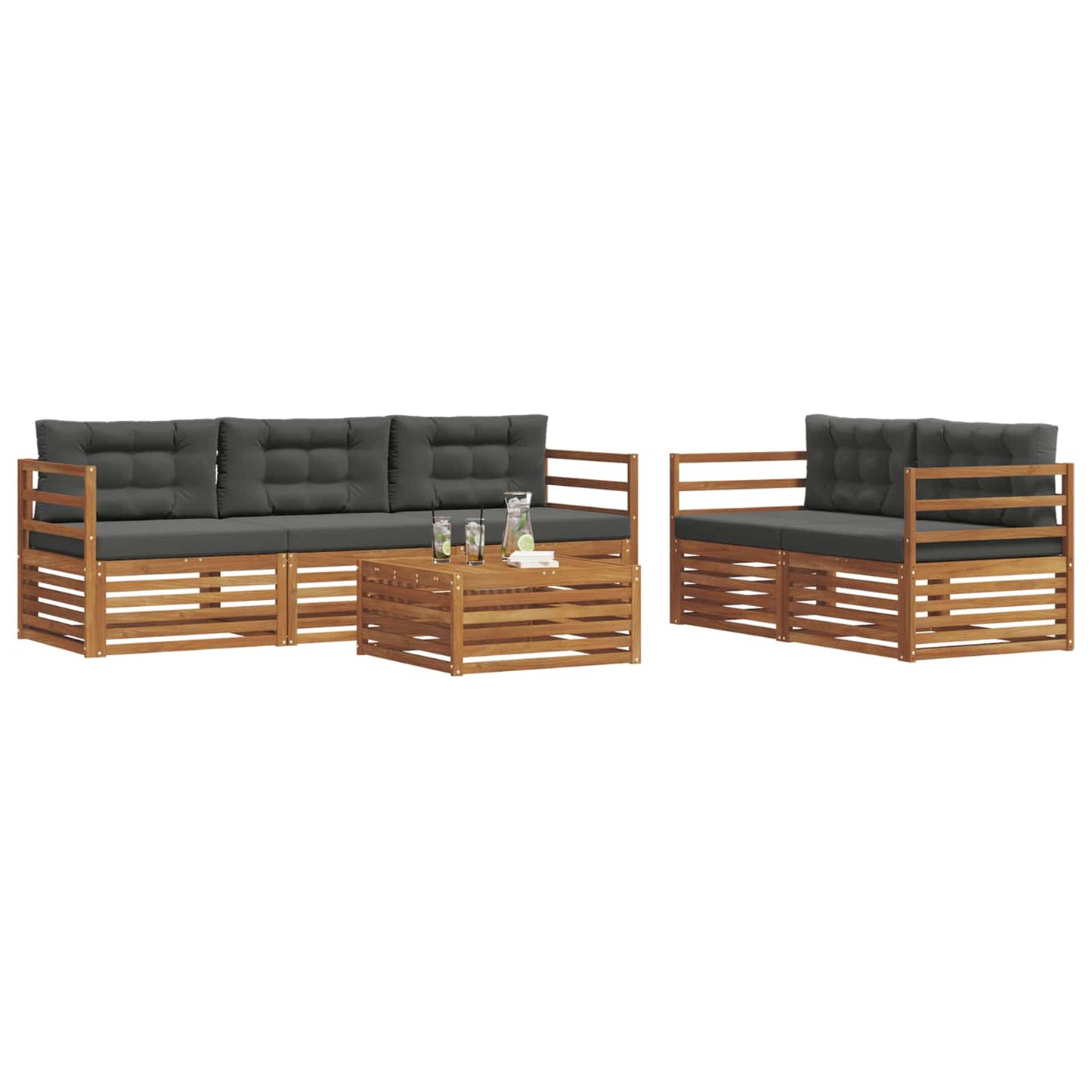 Set di divani da esterno con cuscino 6 pcs Naturale e Antracite