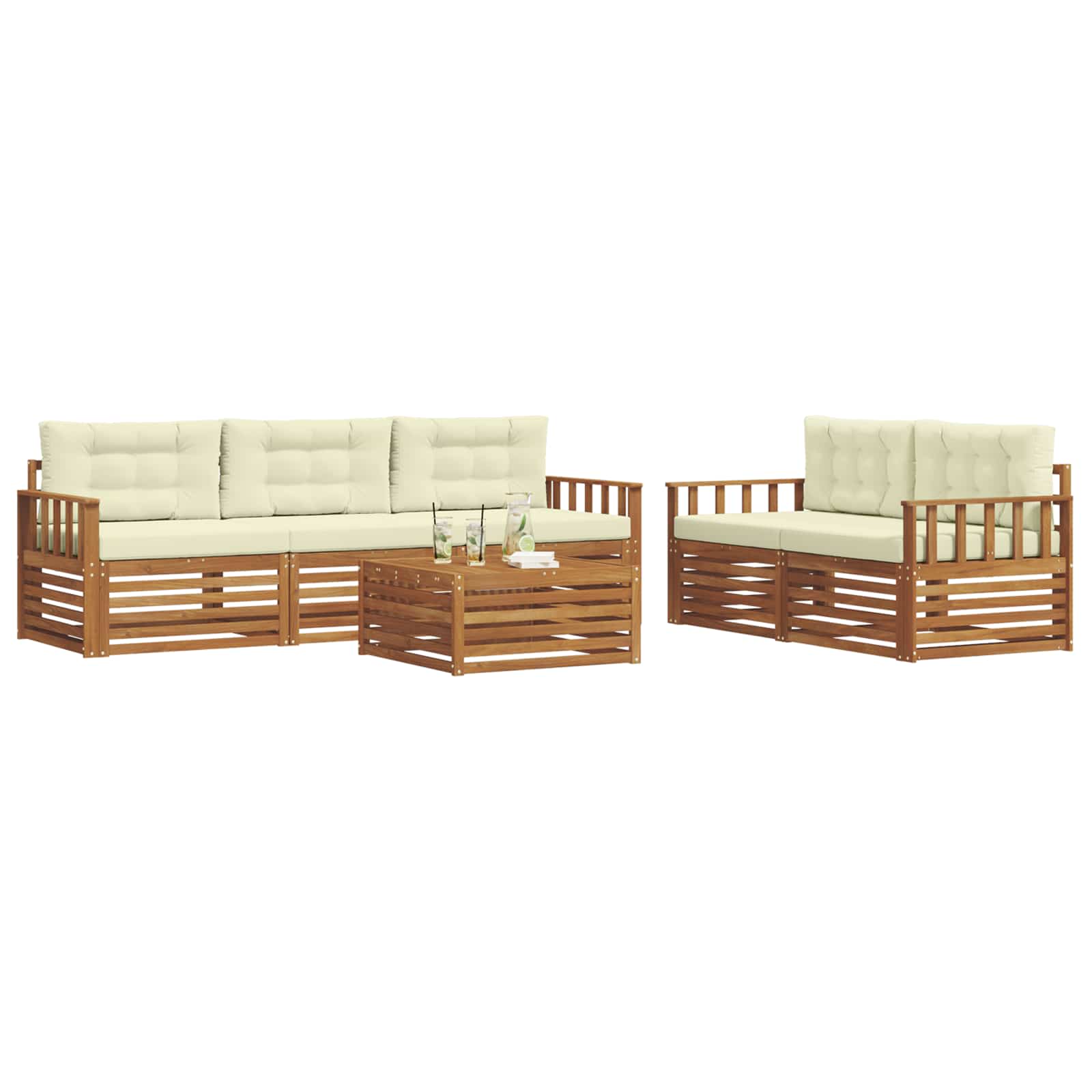 Set di divani da esterno con cuscino 6 pcs Naturale e Crema | homemem39