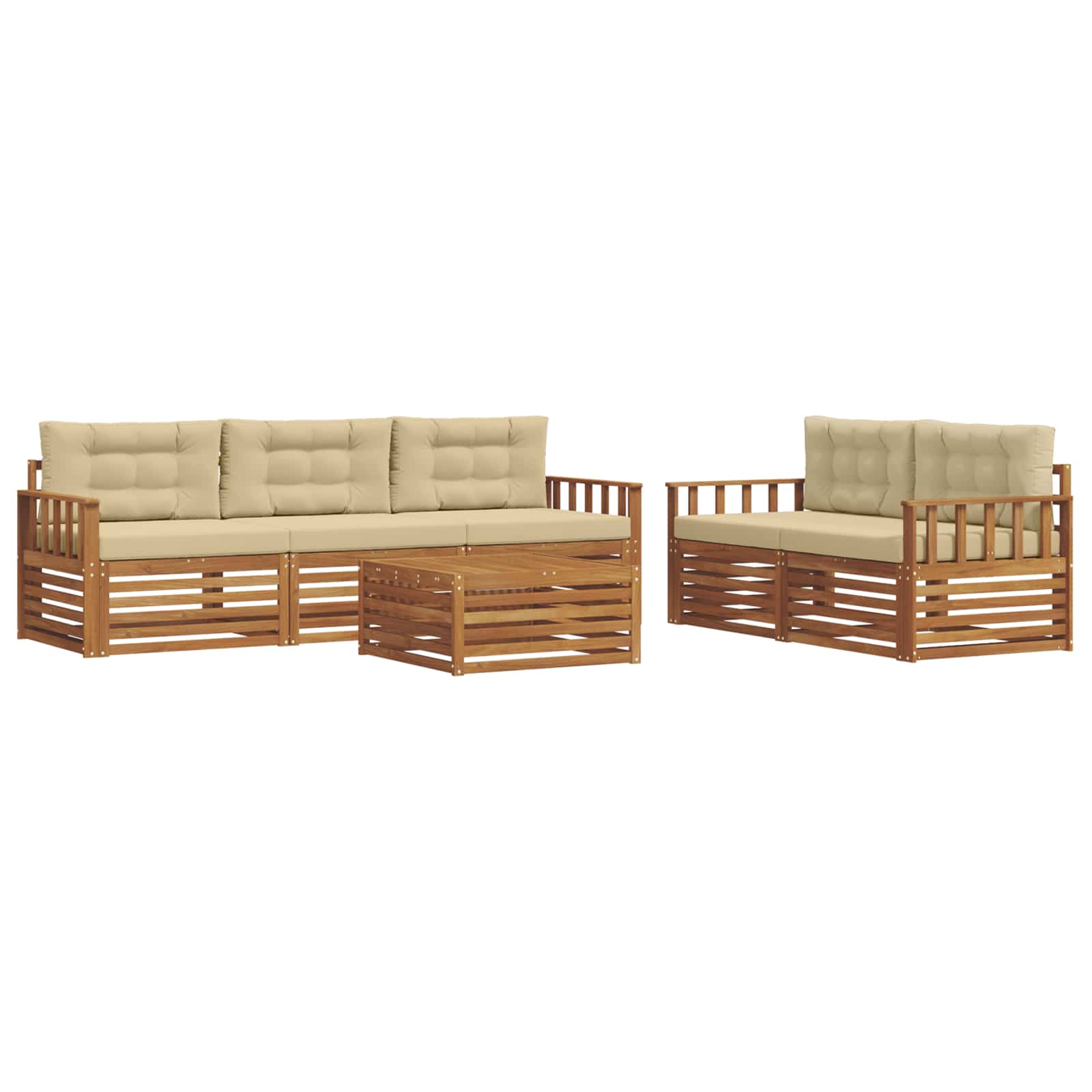 Set di divani da esterno con cuscino 6 pcs Naturale e Beige | homemem39