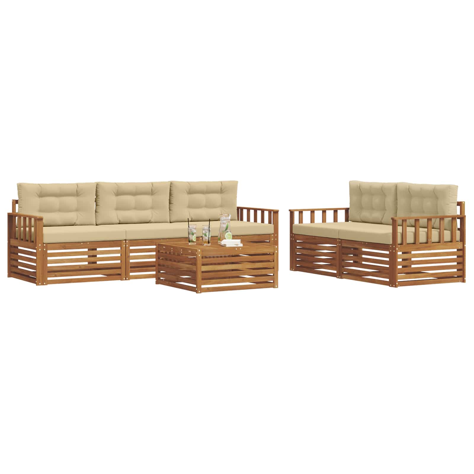 Set di divani da esterno con cuscino 6 pcs Naturale e Beige | homemem39