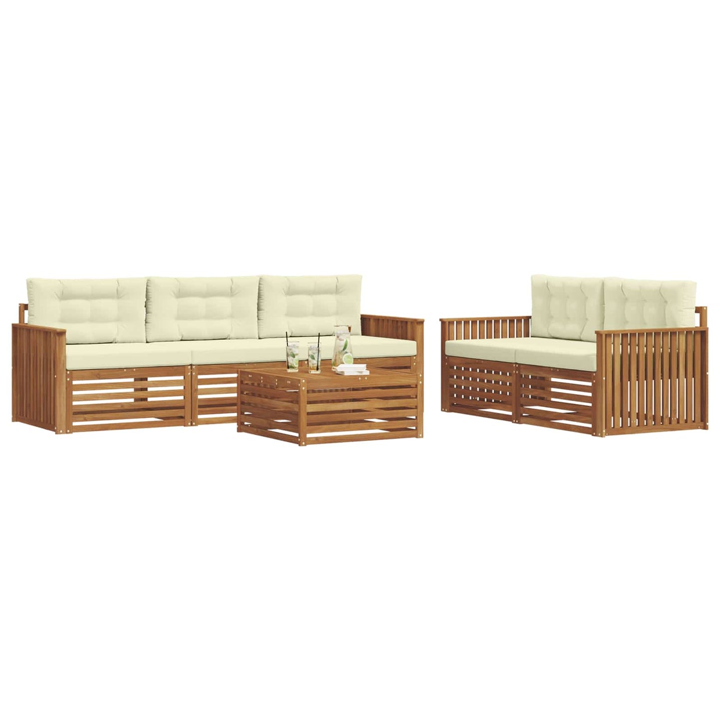 Set di divani da esterno 6 pz Naturale e Crema