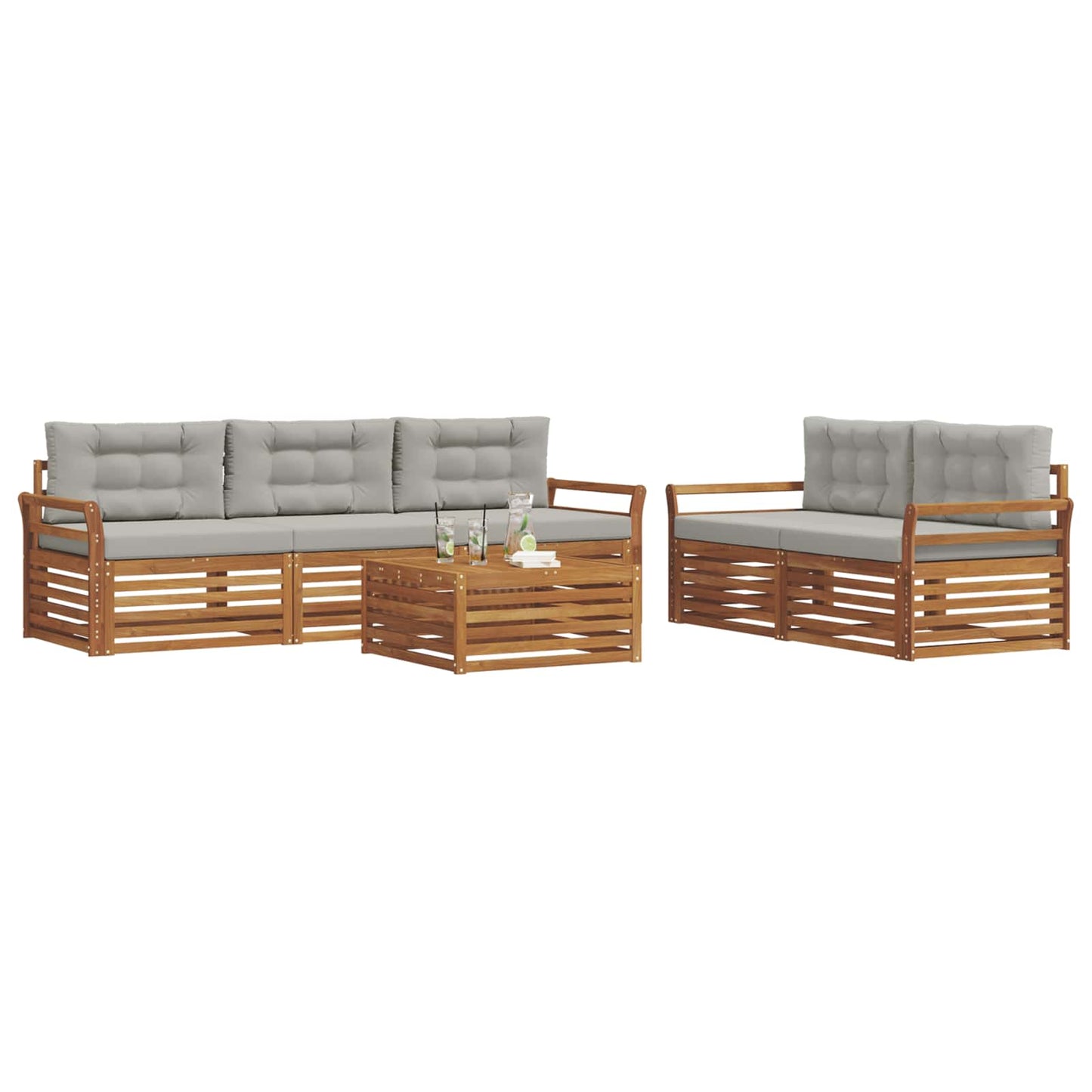 Set di divani da esterno 6 pcs Grigio Naturale e Chiaro | homemem39