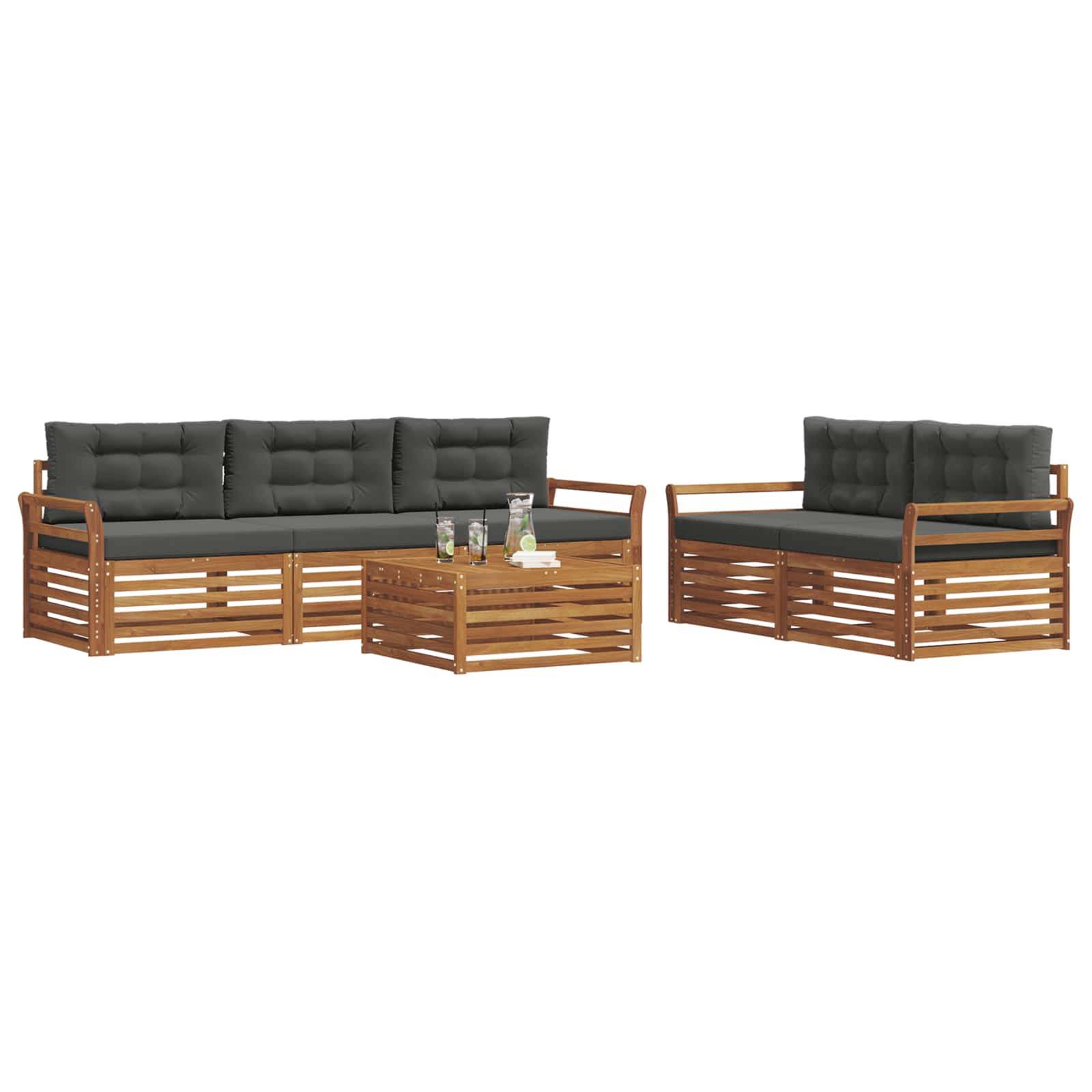 Set di divani da esterno con cuscino 6 pcs Naturale e Antracite | homemem39