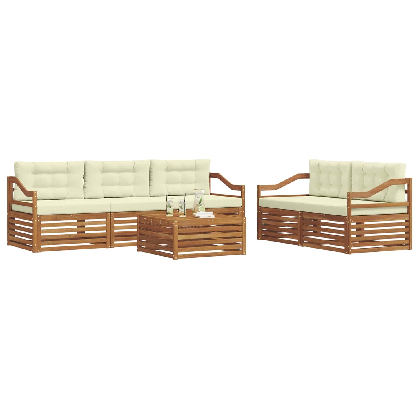 Set di divani da esterno con cuscino 6 pcs Naturale e Crema | homemem39