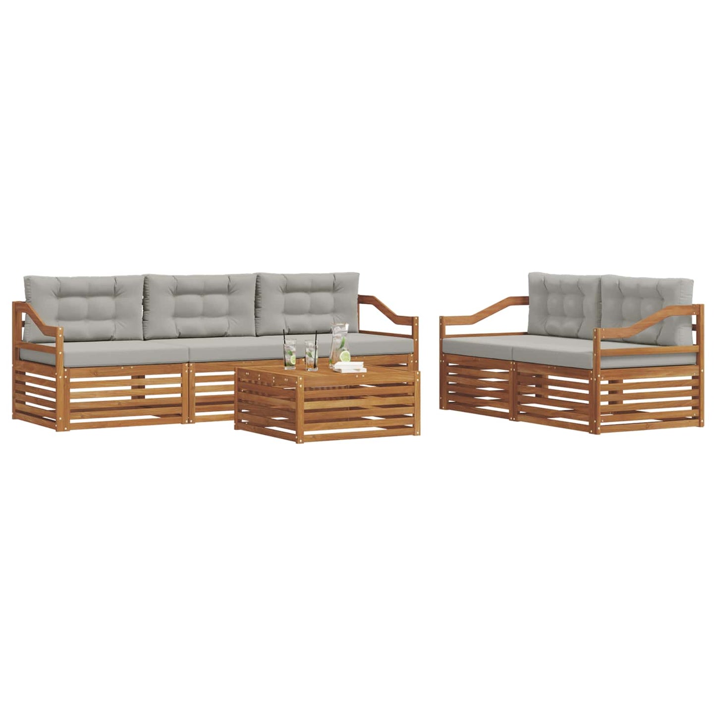 Set di divani da esterno 6 pcs Grigio Naturale e Chiaro | homemem39