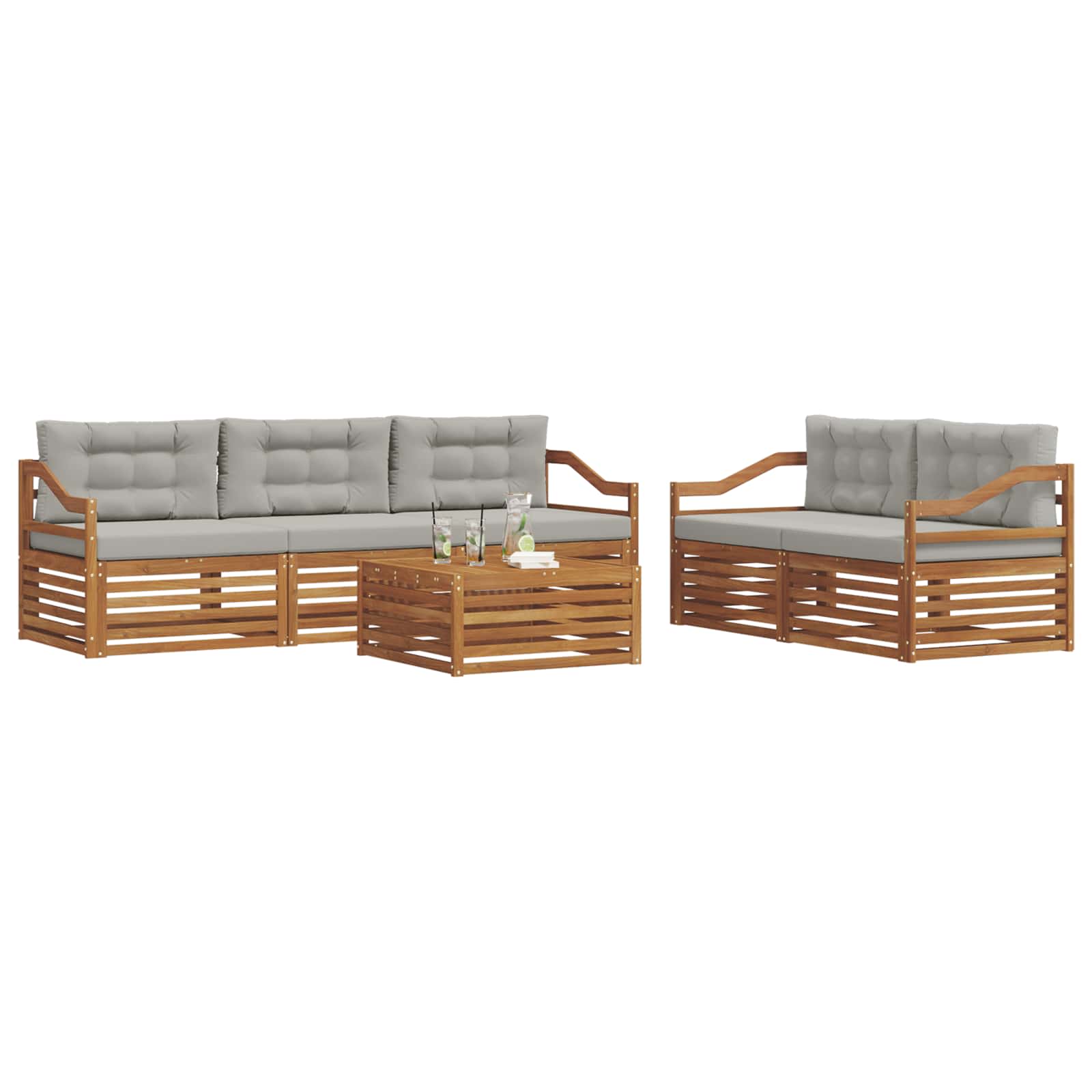 Set di divani da esterno 6 pcs Grigio Naturale e Chiaro | homemem39