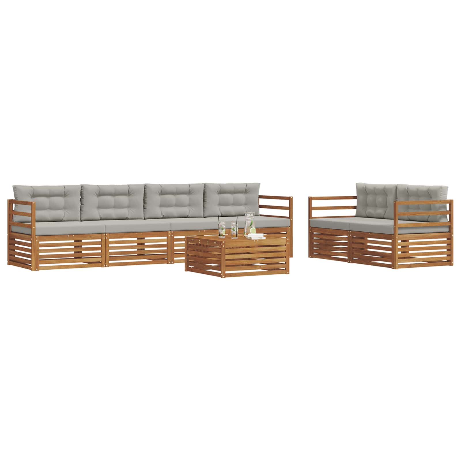 Set di divani da esterno 7 pcs Grigio Naturale e Chiaro | homemem39