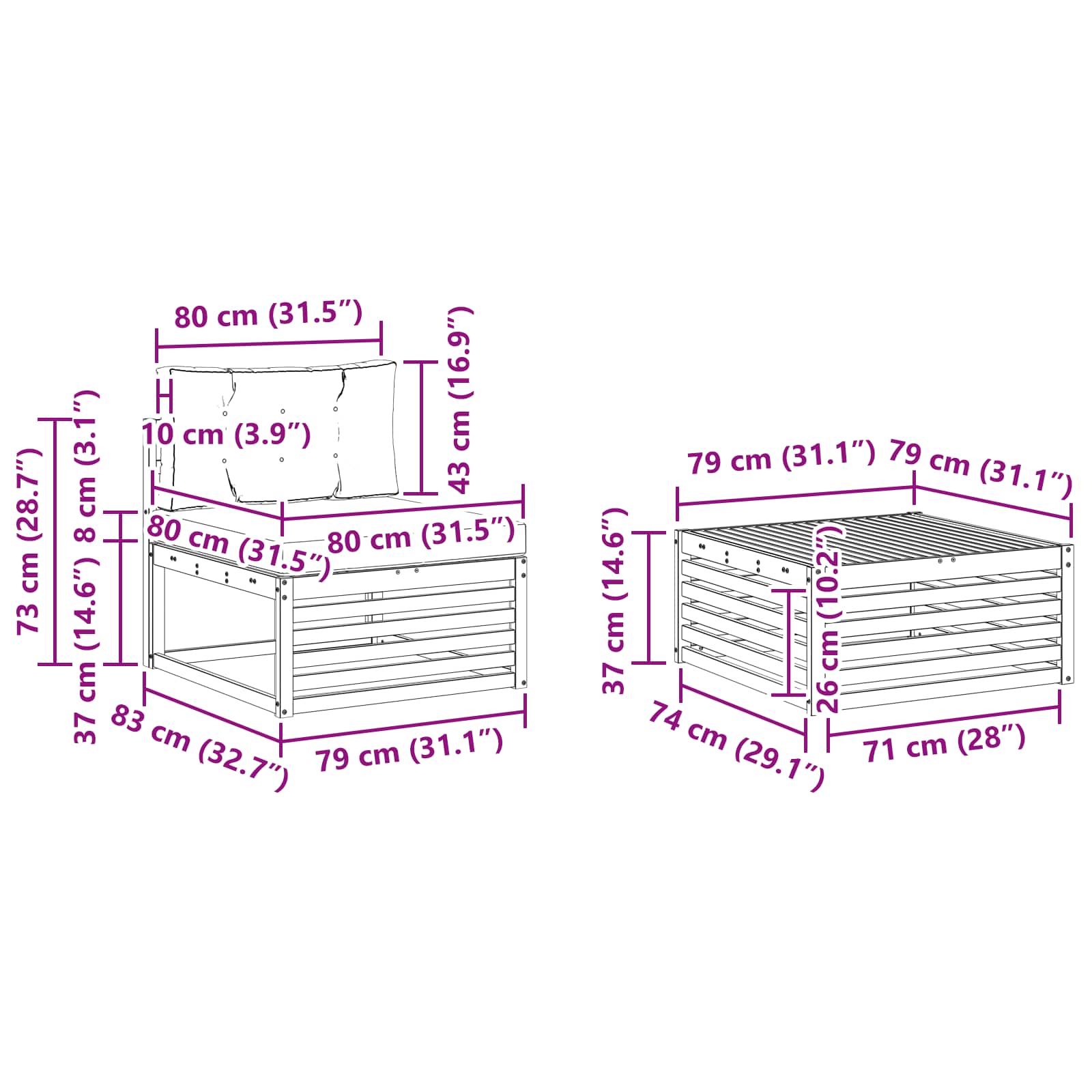 Set di divani da esterno con cuscino 7 pcs Naturale e Antracite | homemem39