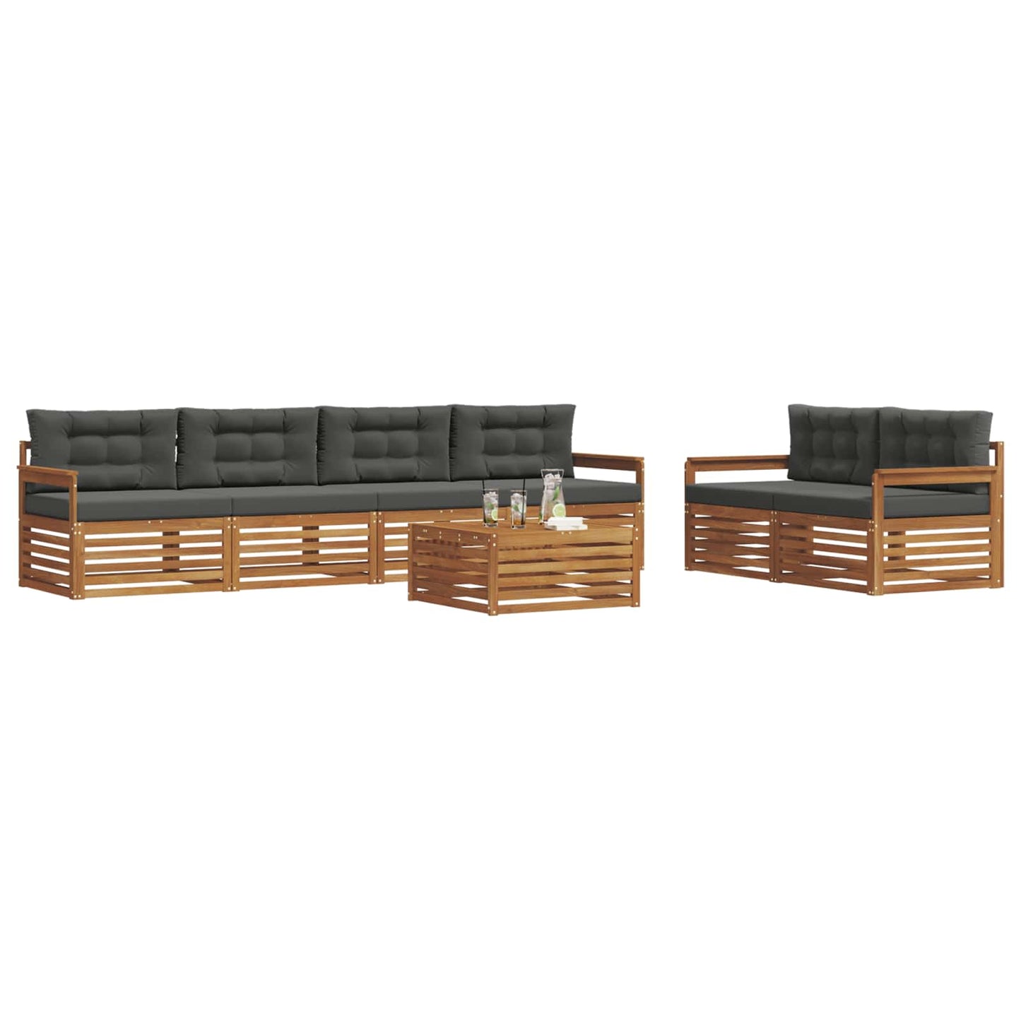 Set di divani da esterno con cuscino 7 pcs Naturale e Antracite | homemem39