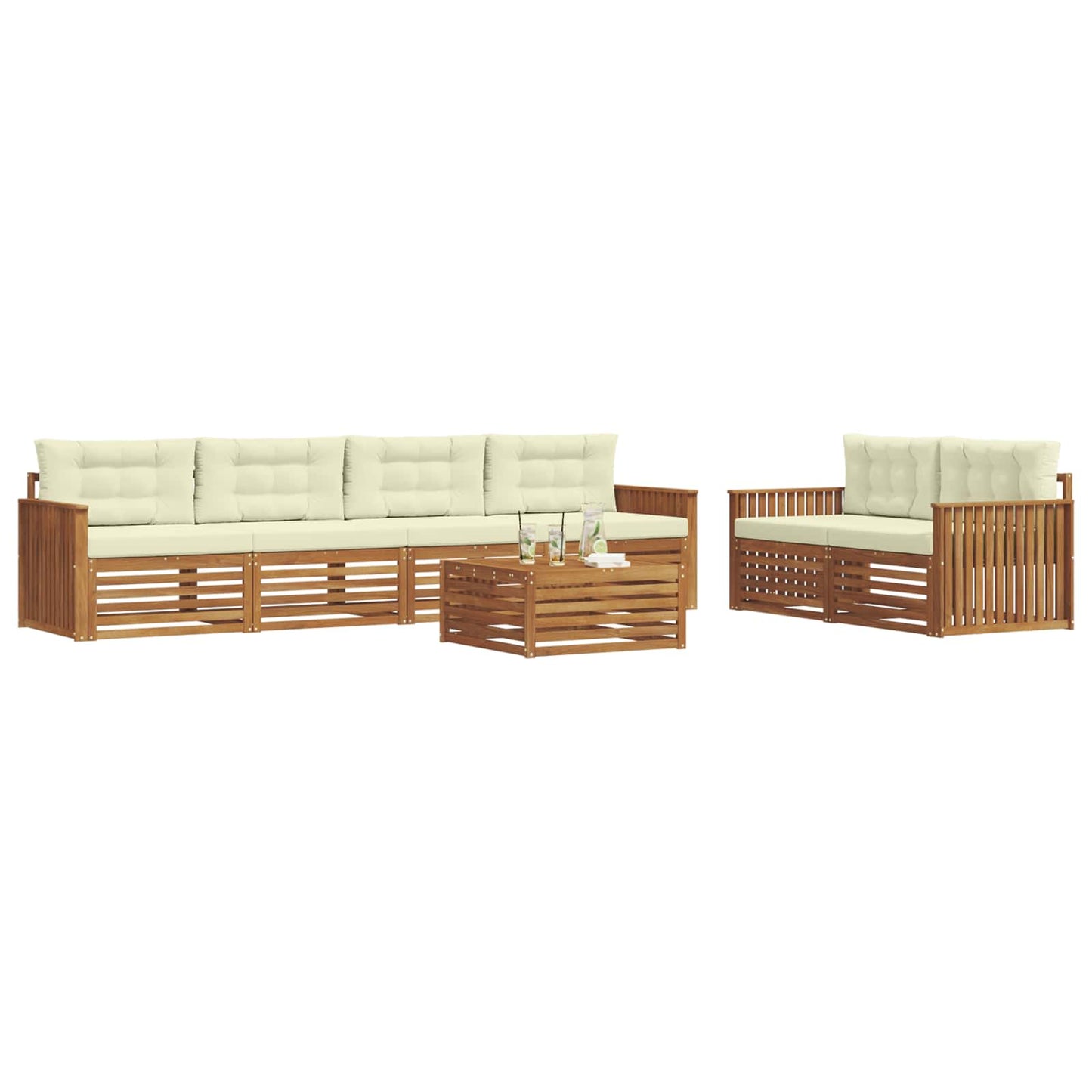Set di divani da esterno con cuscino 7 pcs Naturale e Crema | homemem39