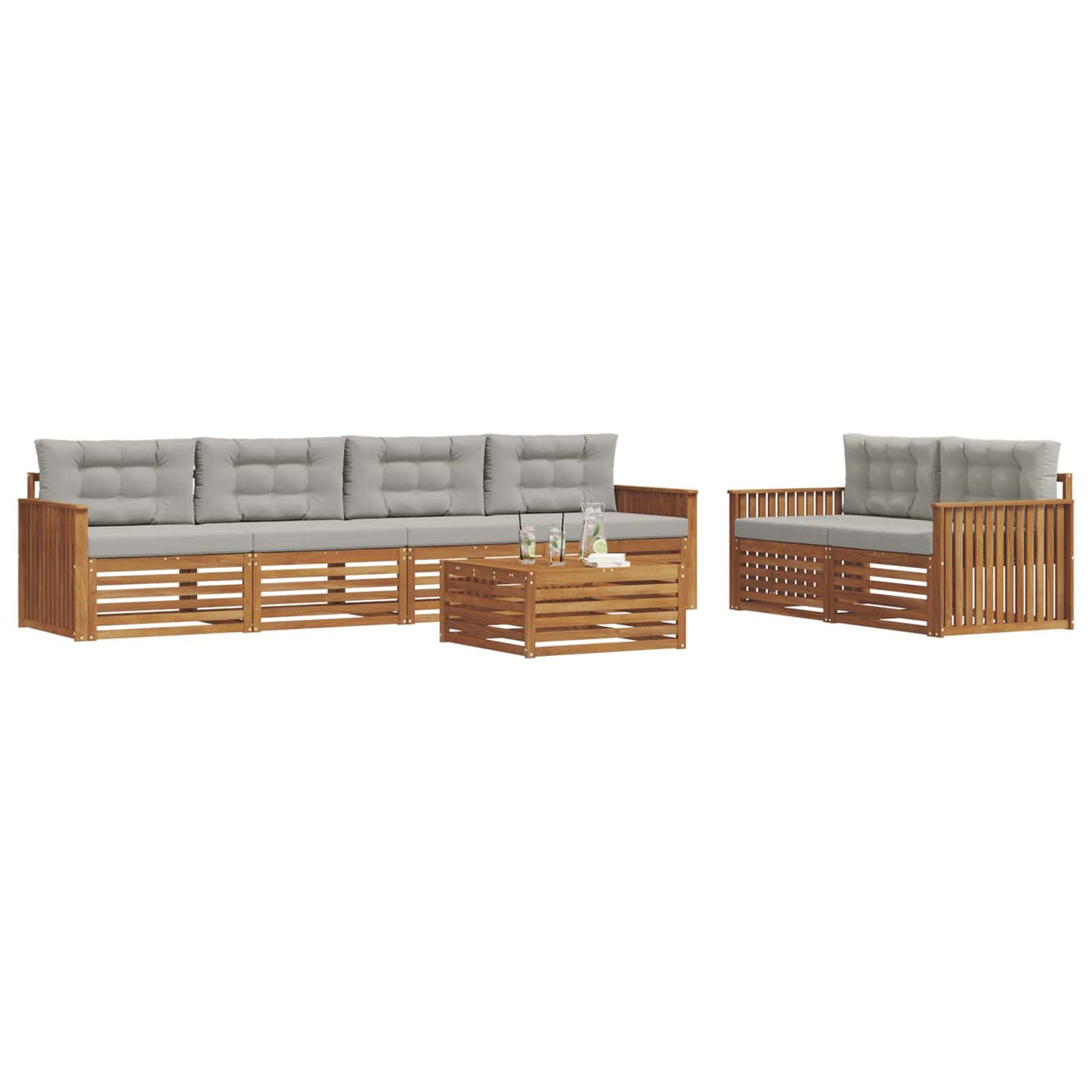 Set di divani da esterno 7 pcs Grigio Naturale e Chiaro | homemem39