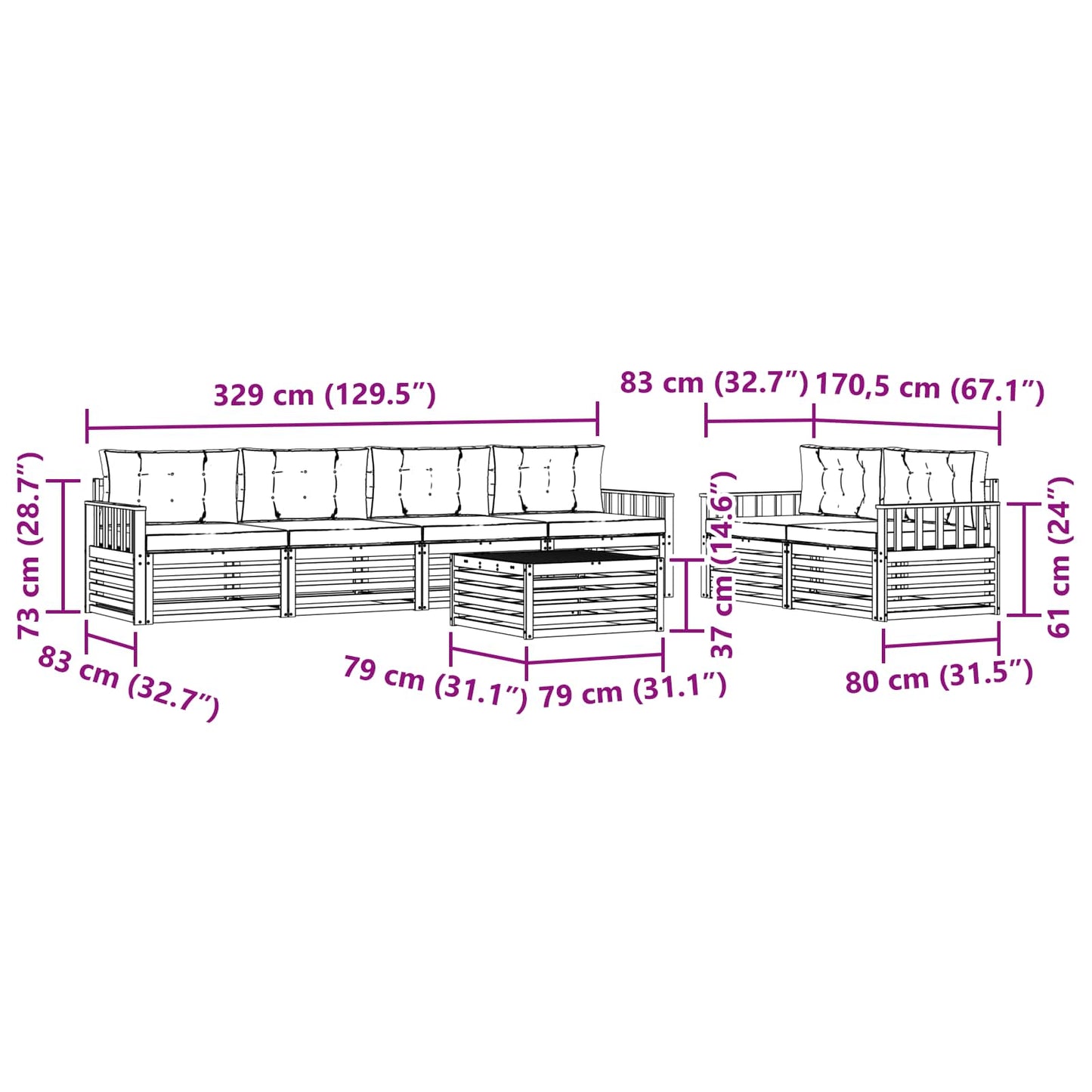 Set di divani da esterno con cuscino 7 pcs Naturale e Antracite | homemem39