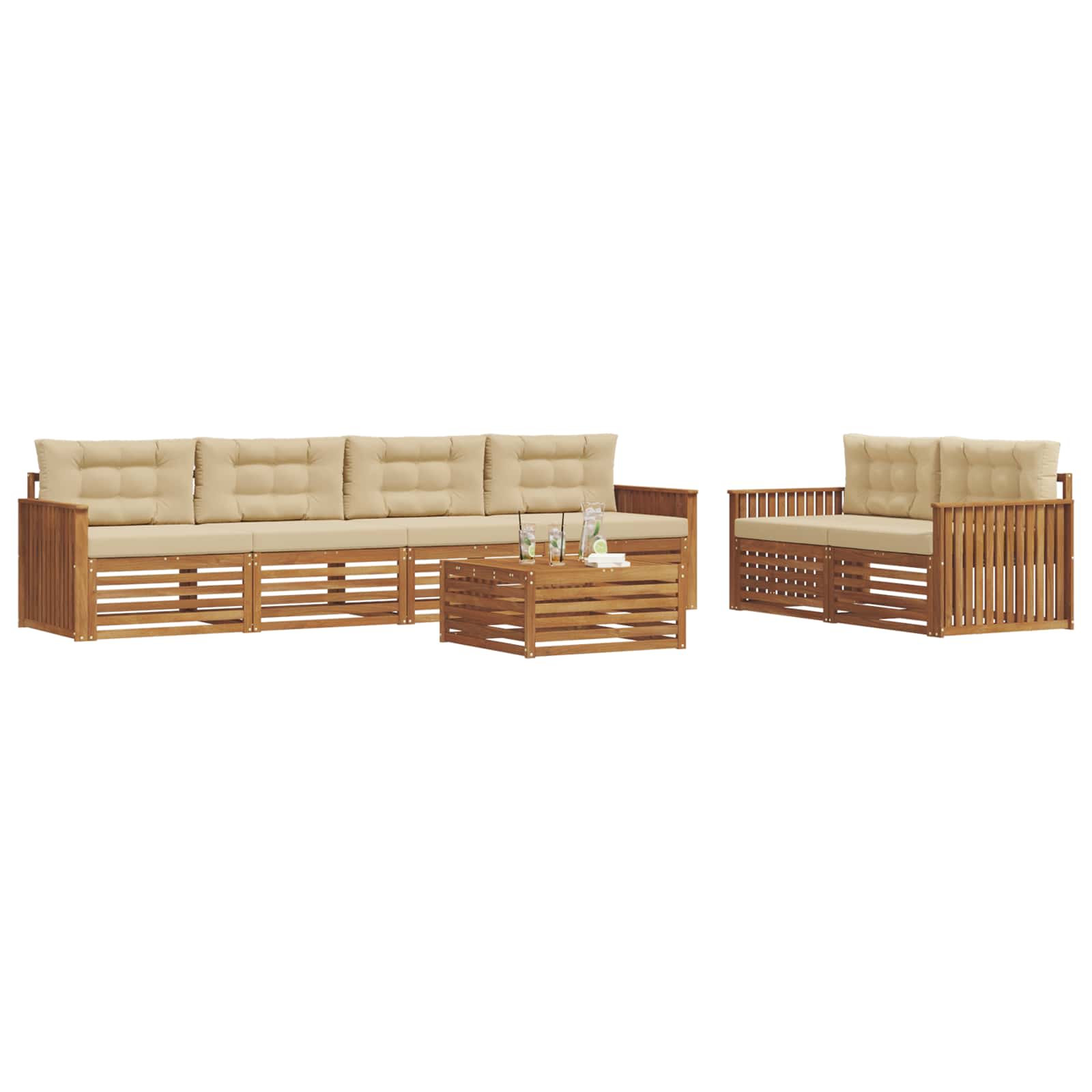 Set di divani da esterno con cuscino 7 pcs Naturale e Beige | homemem39