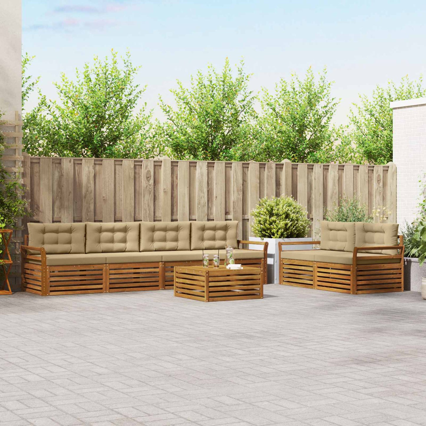 Set di divani da esterno con cuscino 7 pcs Naturale e Beige