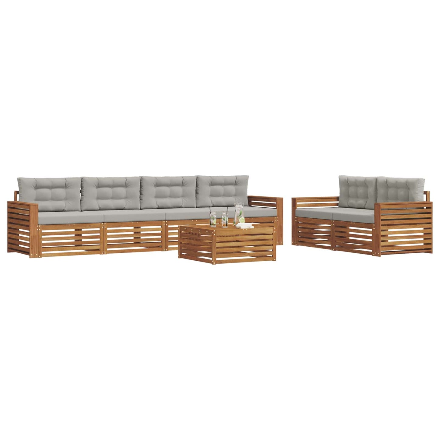Set di divani da esterno 7 pcs Grigio Naturale e Chiaro | homemem39