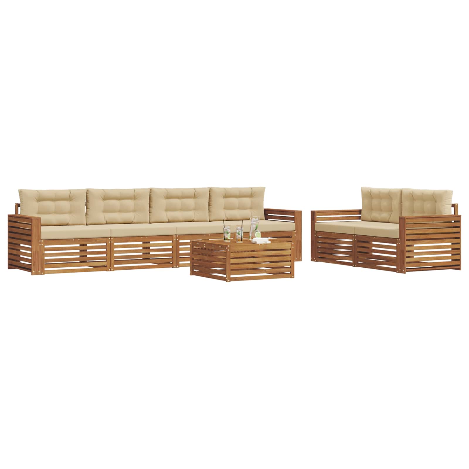Set di divani da esterno con cuscino 7 pcs Naturale e Beige | homemem39