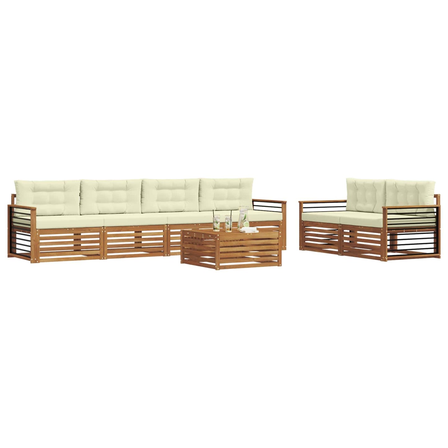 Set di divani da esterno con cuscino 7 pcs Naturale e Crema | homemem39