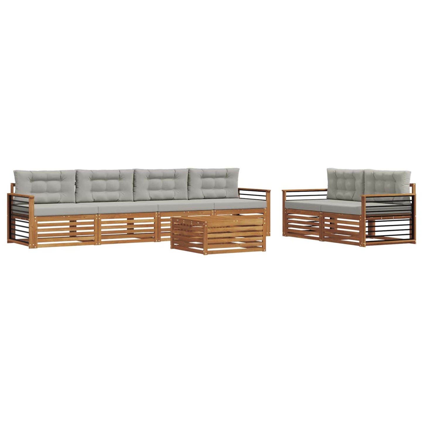 Set di divani da esterno 7 pcs Grigio Naturale e Chiaro | homemem39