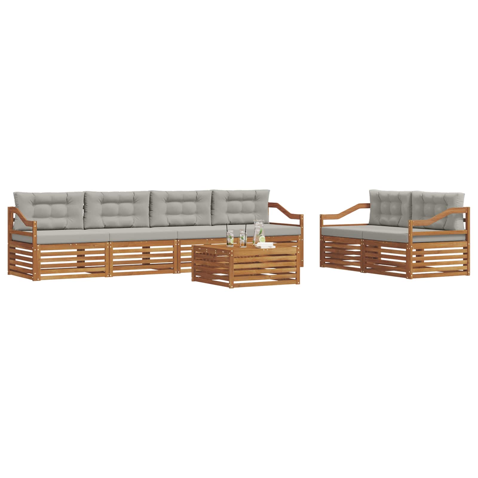 Set di divani da esterno 7 pcs Grigio Naturale e Chiaro | homemem39