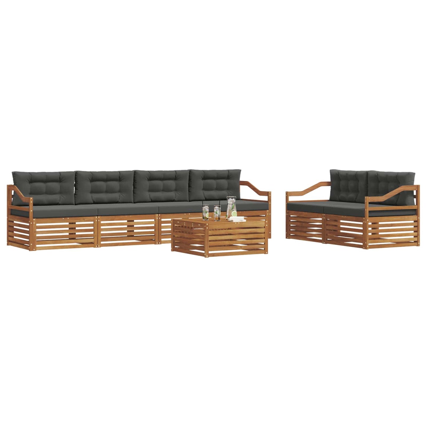 Set di divani da esterno con cuscino 7 pcs Naturale e Antracite | homemem39