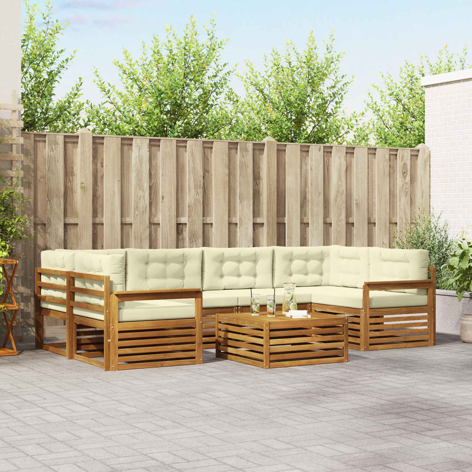 Set di divani da esterno con cuscino 7 pcs Naturale e Crema | homemem39