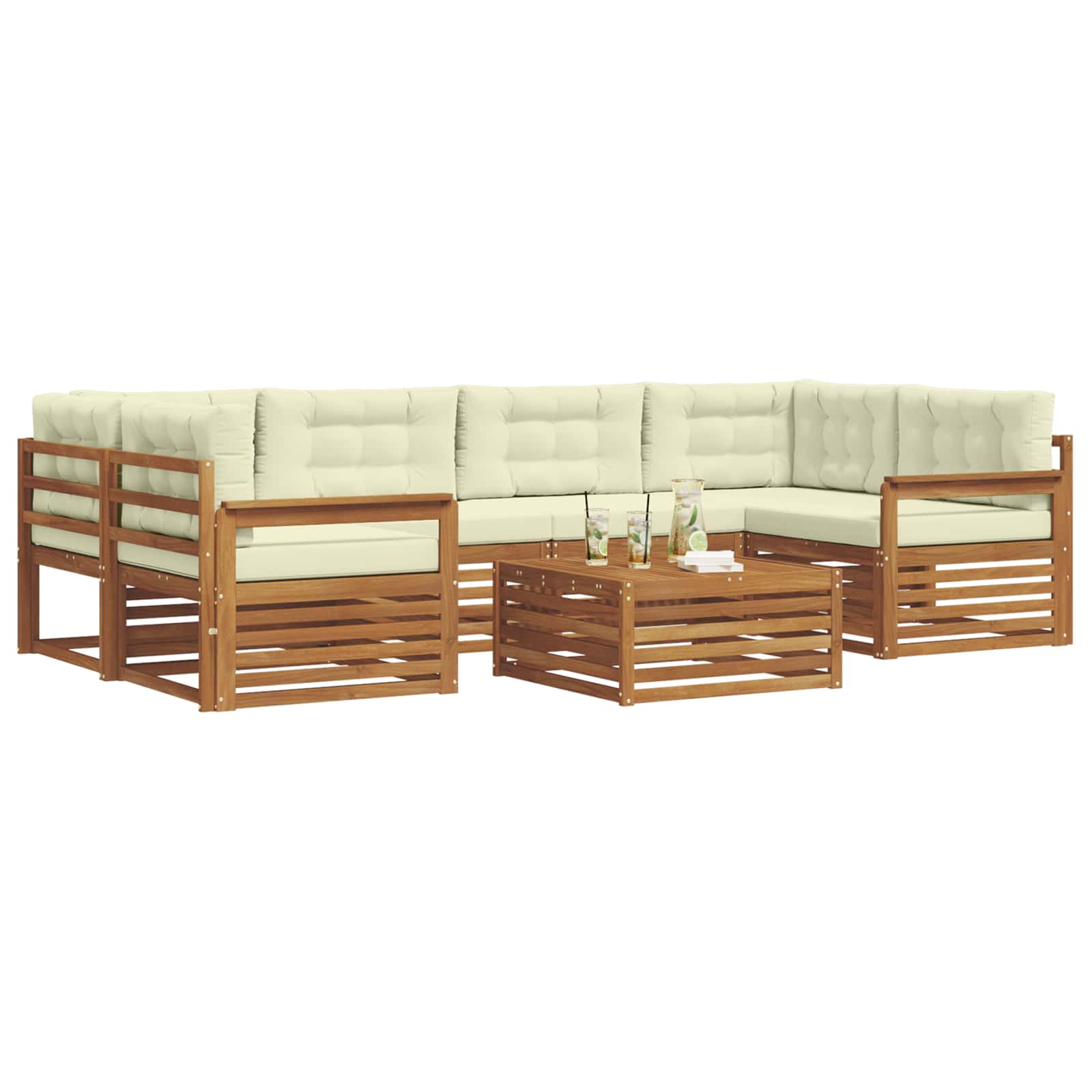 Set di divani da esterno con cuscino 7 pcs Naturale e Crema | homemem39