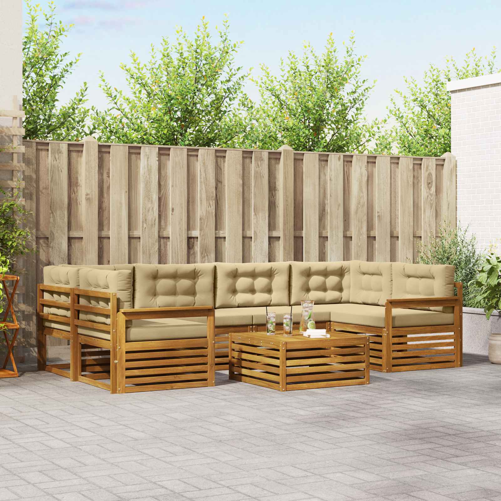 Set di divani da esterno con cuscino 7 pcs Naturale e Beige | homemem39