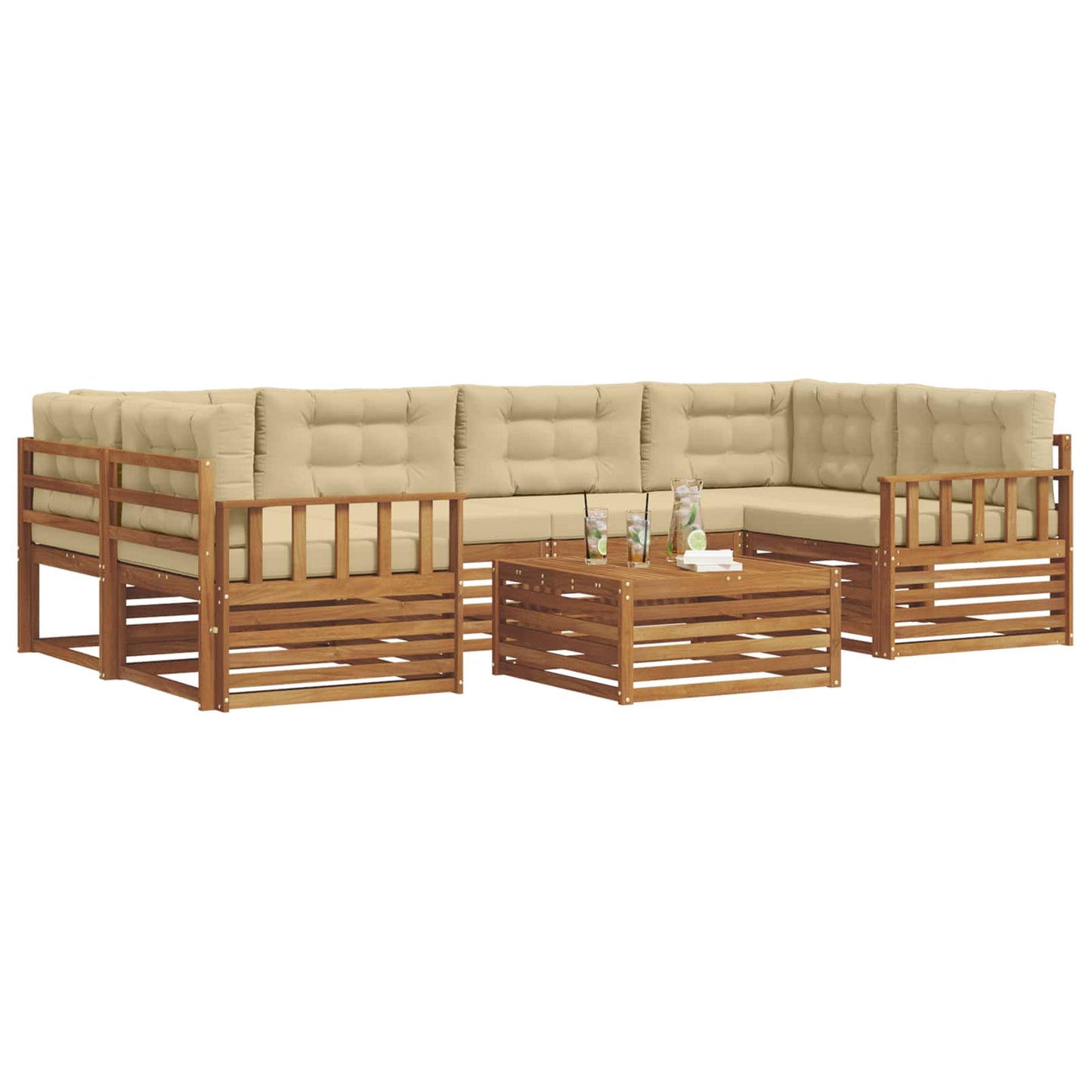 Set di divani da esterno con cuscino 7 pcs Naturale e Beige | homemem39