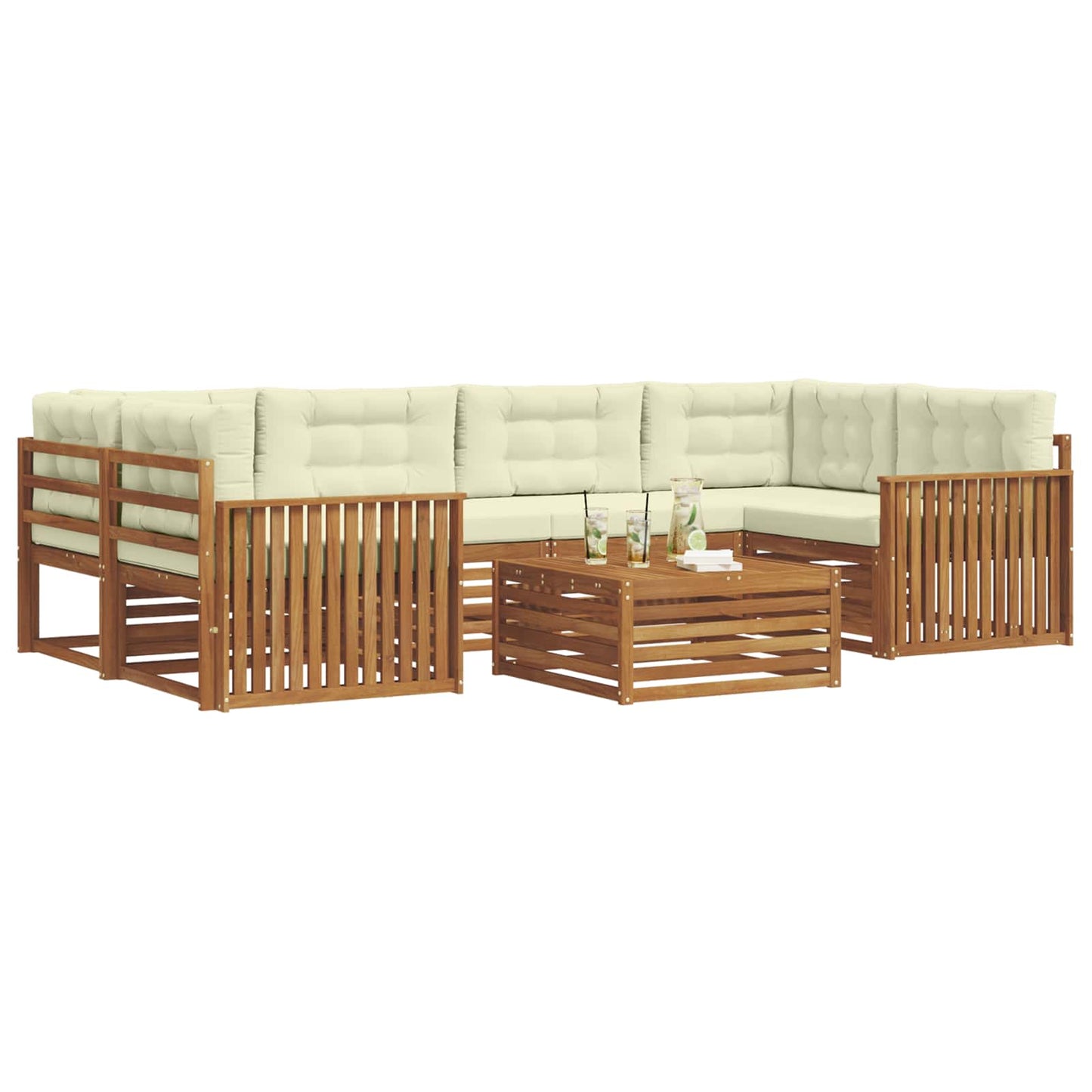 Set di divani da esterno con cuscino 7 pcs Naturale e Crema | homemem39