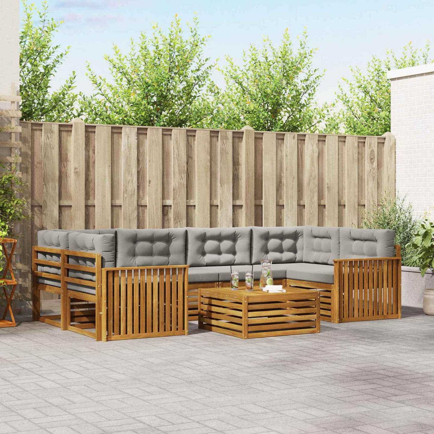 Set di divani da esterno 7 pcs Grigio Naturale e Chiaro
