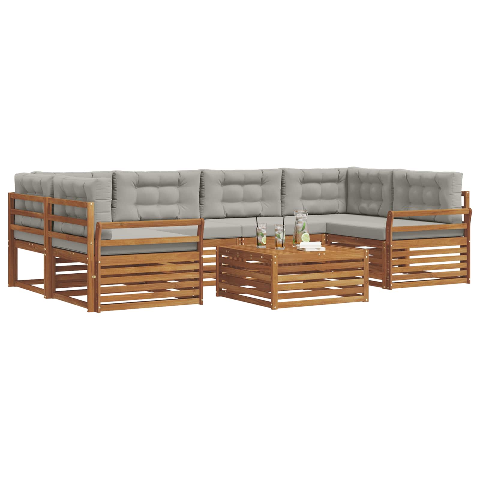 Set di divani da esterno 7 pcs Grigio Naturale e Chiaro | homemem39