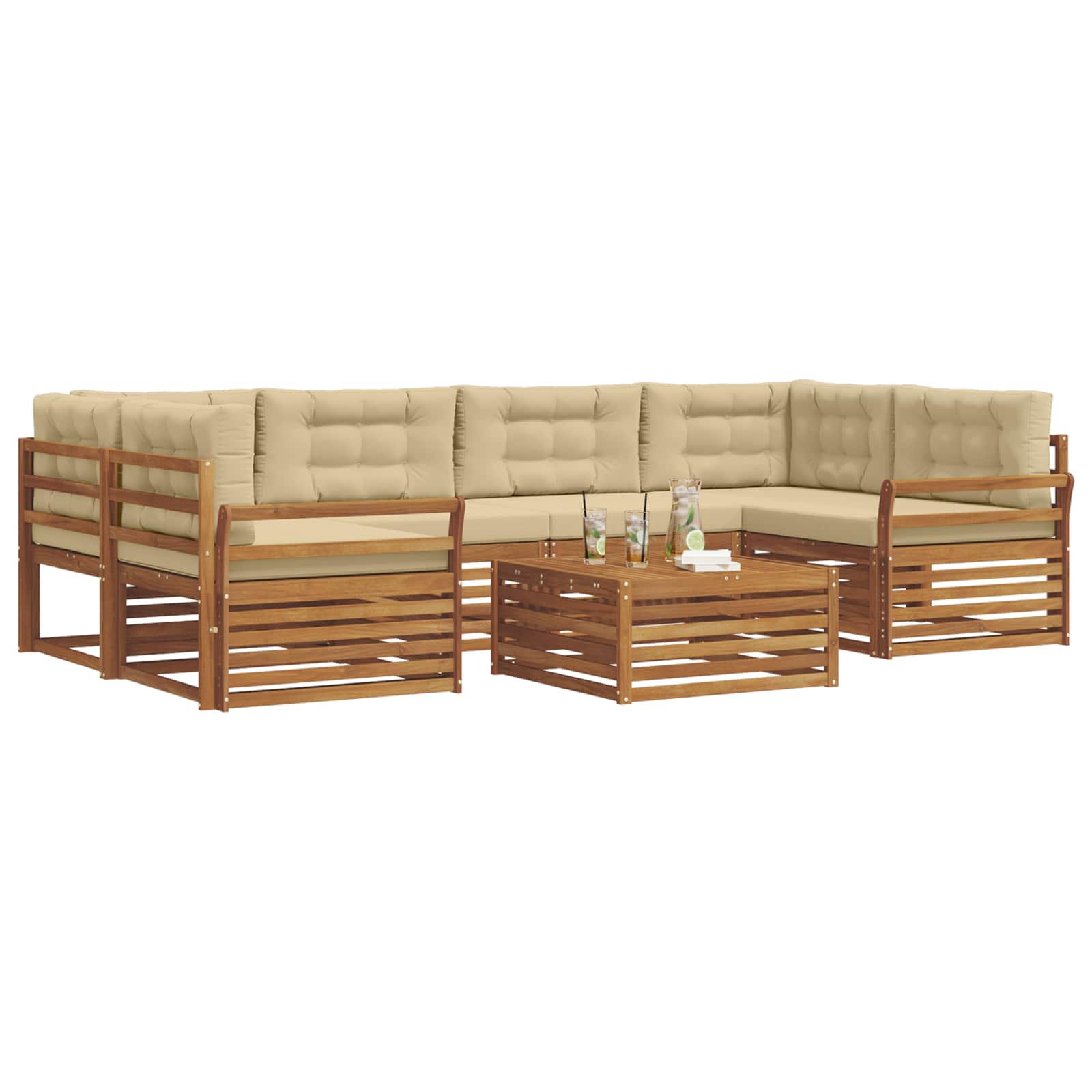 Set di divani da esterno con cuscino 7 pcs Naturale e Beige | homemem39