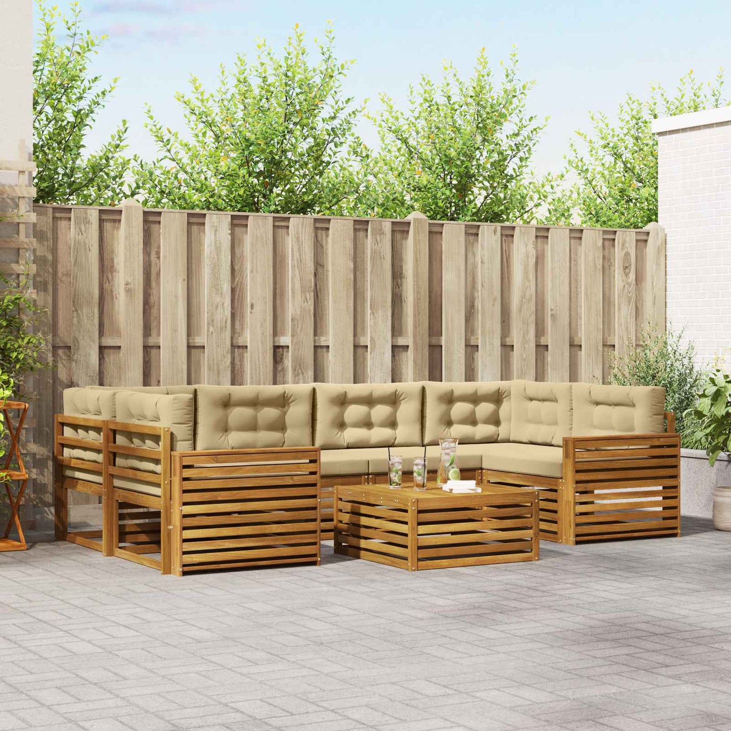 Set di divani da esterno con cuscino 7 pcs Naturale e Beige | homemem39