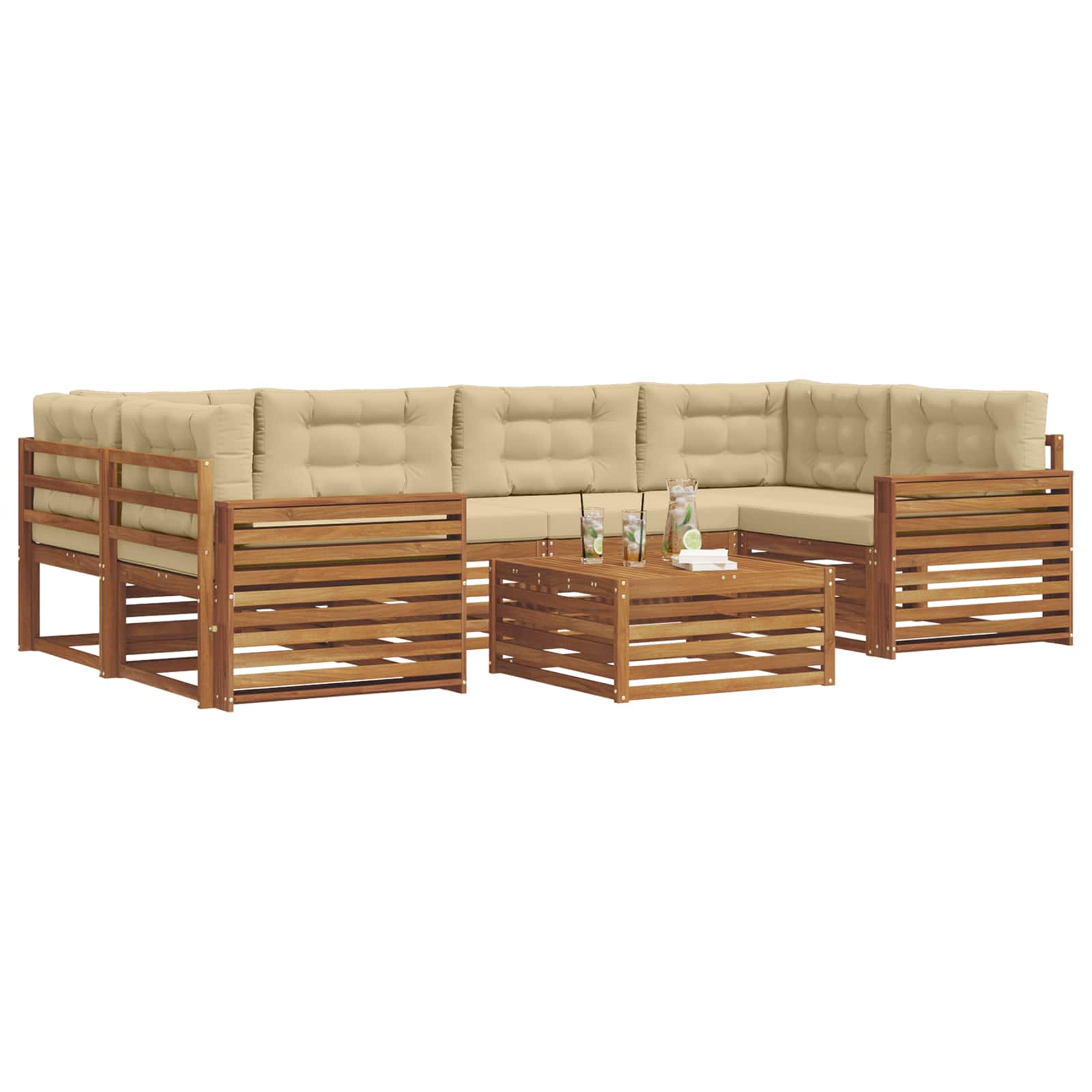 Set di divani da esterno con cuscino 7 pcs Naturale e Beige | homemem39