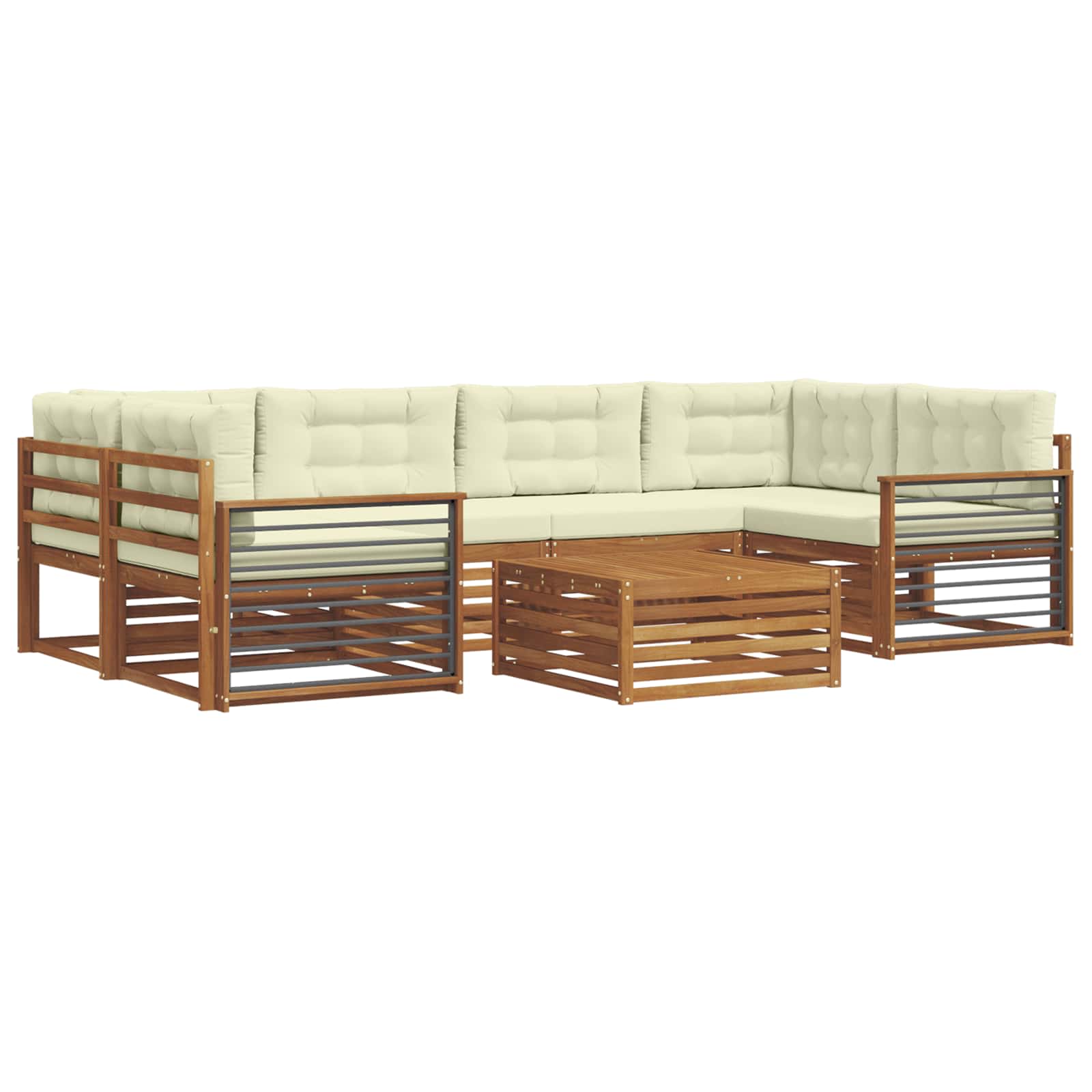Set di divani da esterno con cuscino 7 pcs Naturale e Crema | homemem39