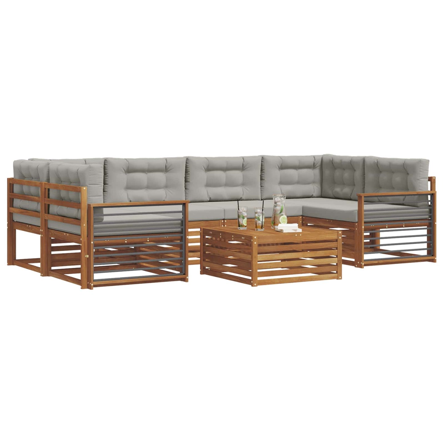 Set di divani da esterno 7 pcs Grigio Naturale e Chiaro | homemem39