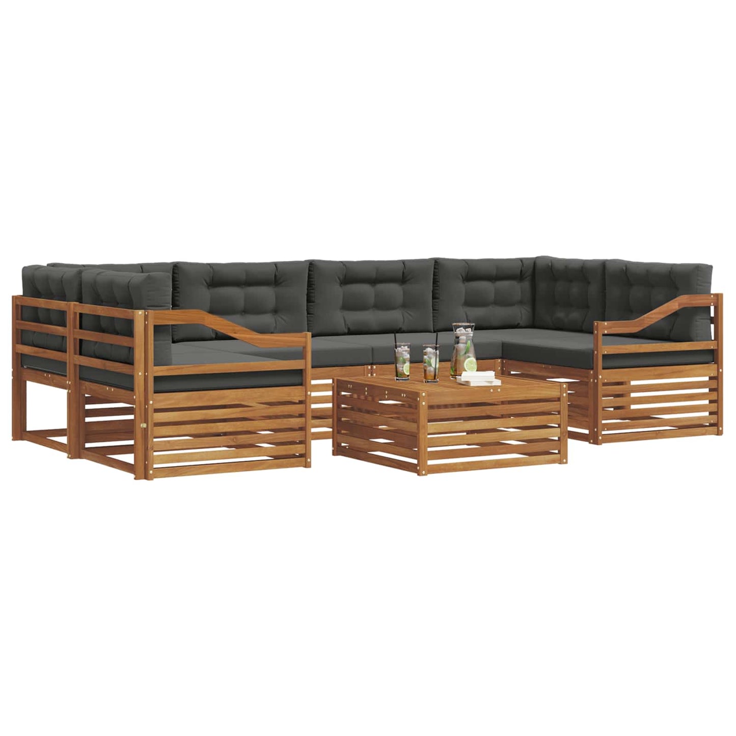 Set di divani da esterno con cuscino 7 pcs Naturale e Antracite