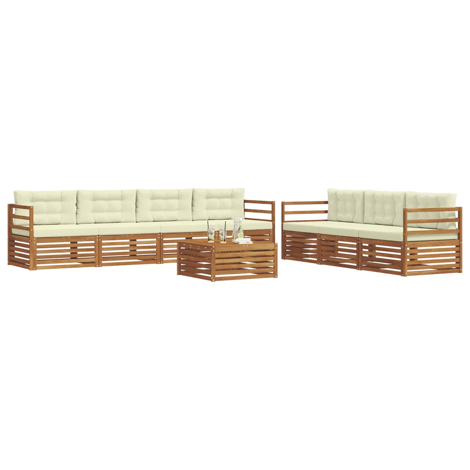 Set di divani da esterno con cuscino 8 pcs Naturale e Crema | homemem39