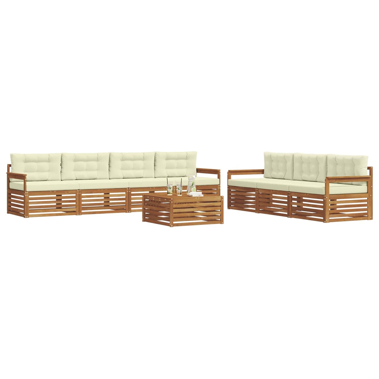 Set di divani da esterno con cuscino 8 pcs Naturale e Crema | homemem39