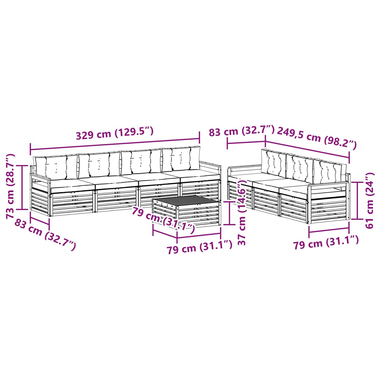 Set di divani da esterno 8 pcs Grigio Naturale e Chiaro | homemem39
