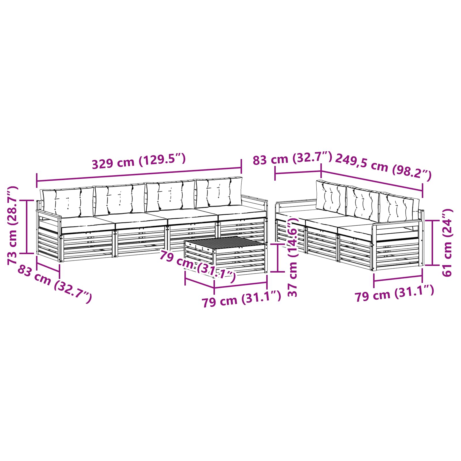 Set di divani da esterno con cuscino 8 pcs Naturale e Antracite | homemem39