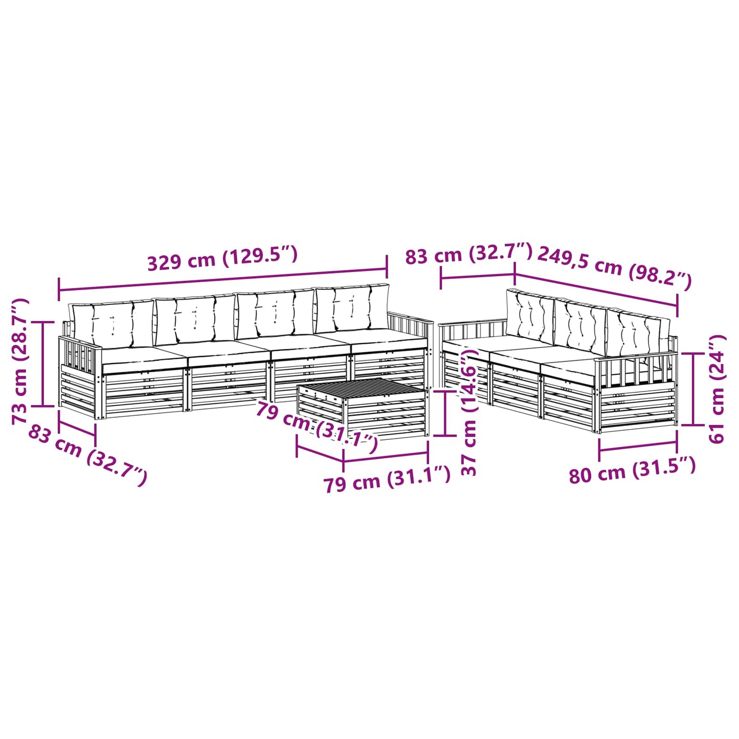 Set di divani da esterno 8 pcs Grigio Naturale e Chiaro | homemem39
