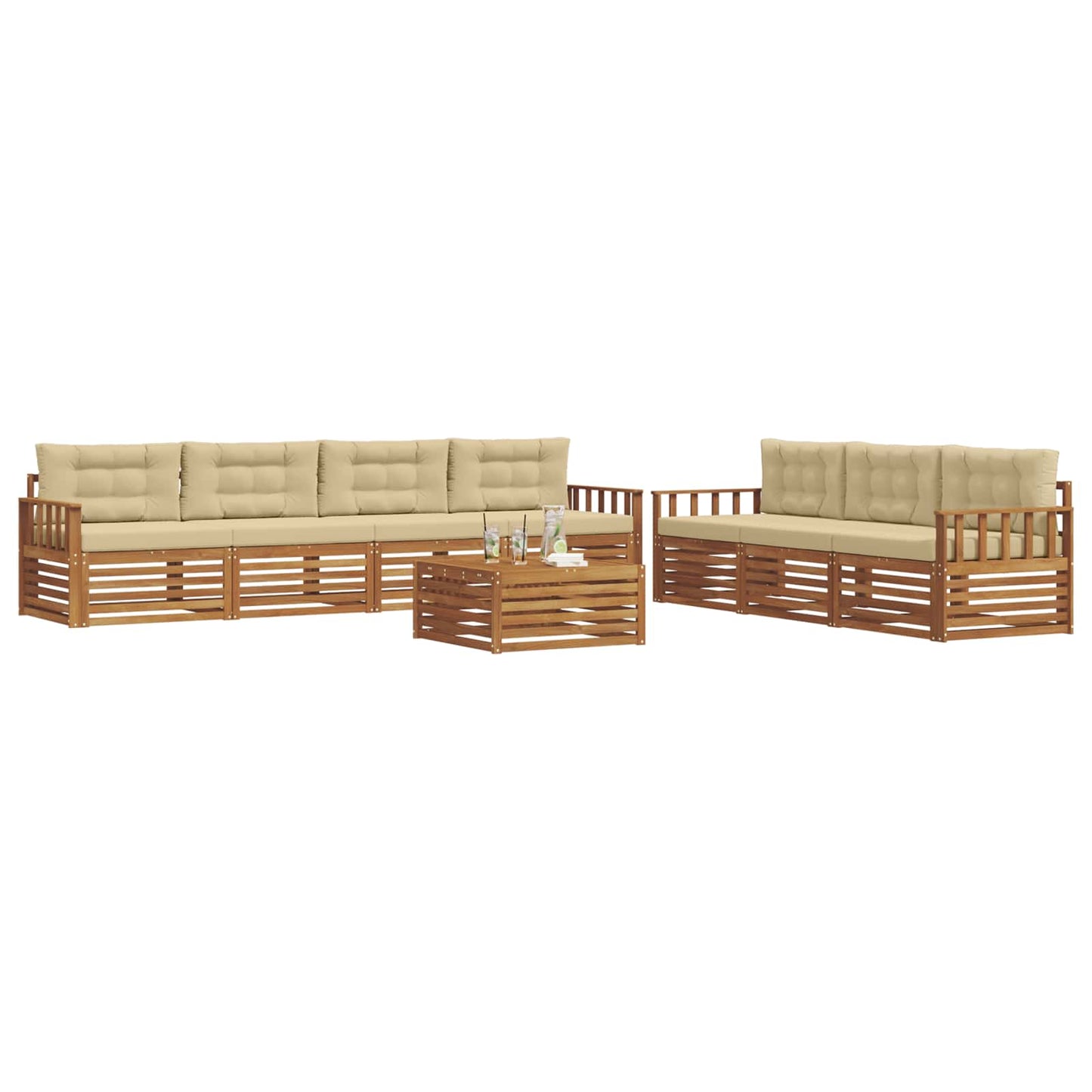 Set di divani da esterno con cuscino 8 pcs Naturale e Beige | homemem39