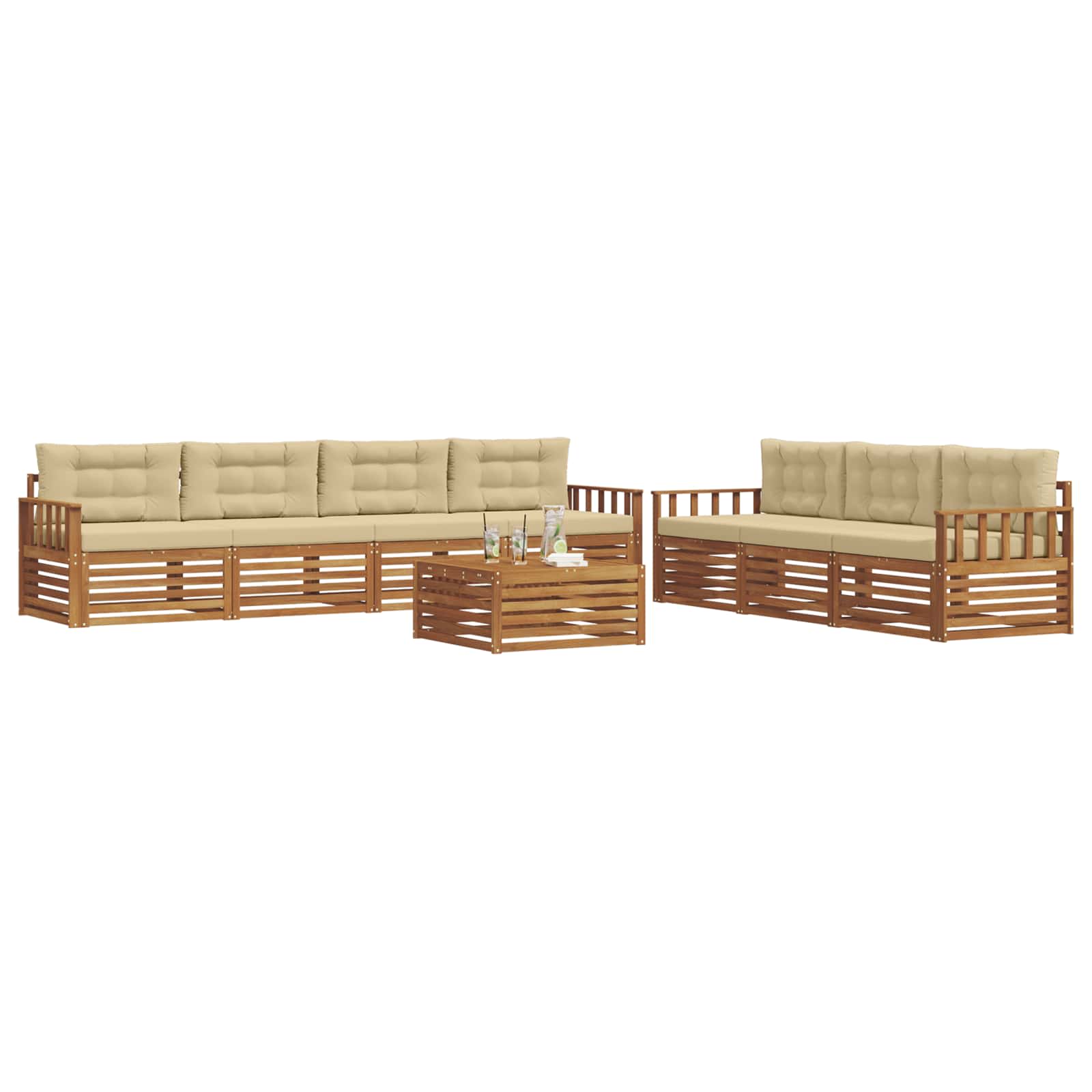 Set di divani da esterno con cuscino 8 pcs Naturale e Beige | homemem39
