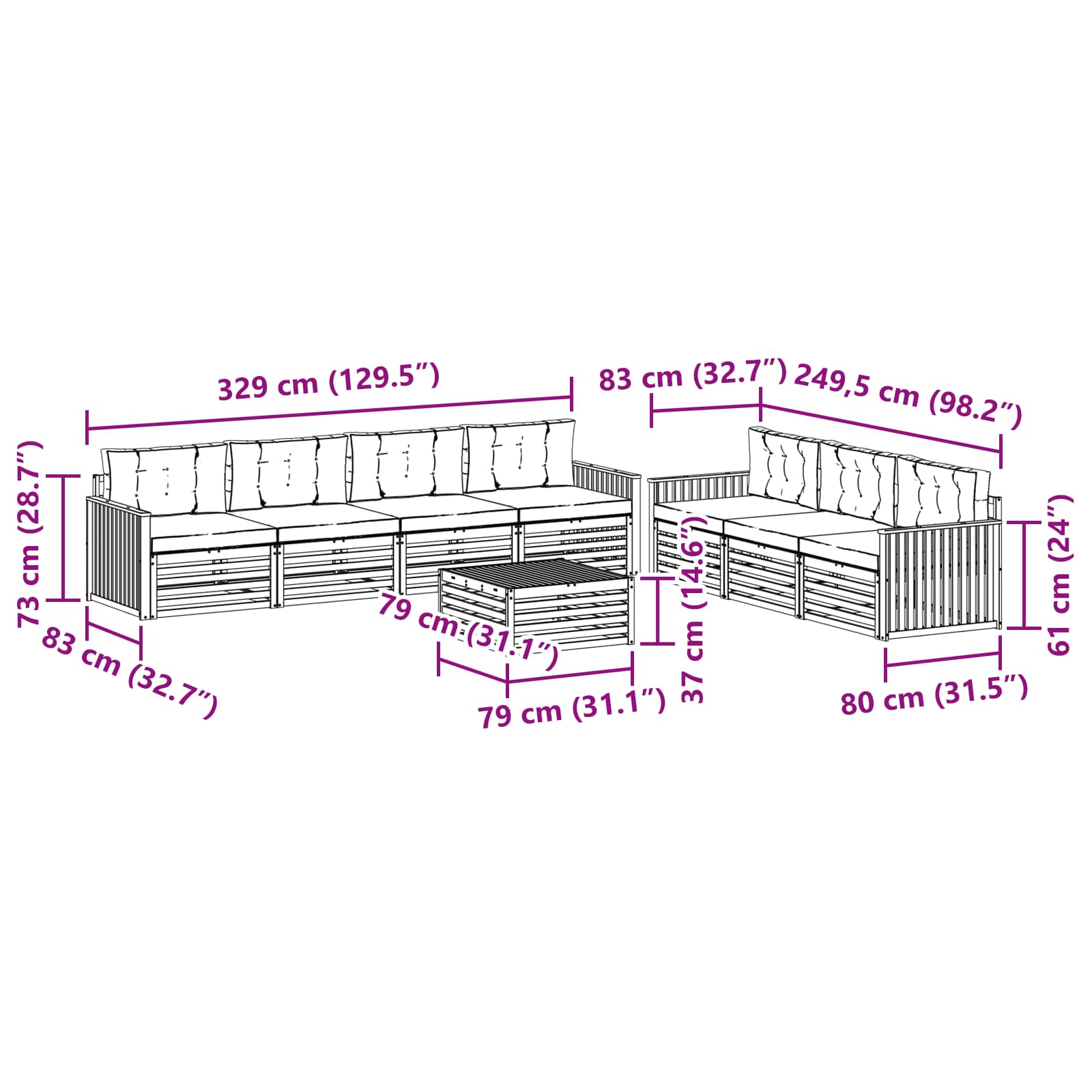 Set di divani da esterno 8 pcs Grigio Naturale e Chiaro | homemem39